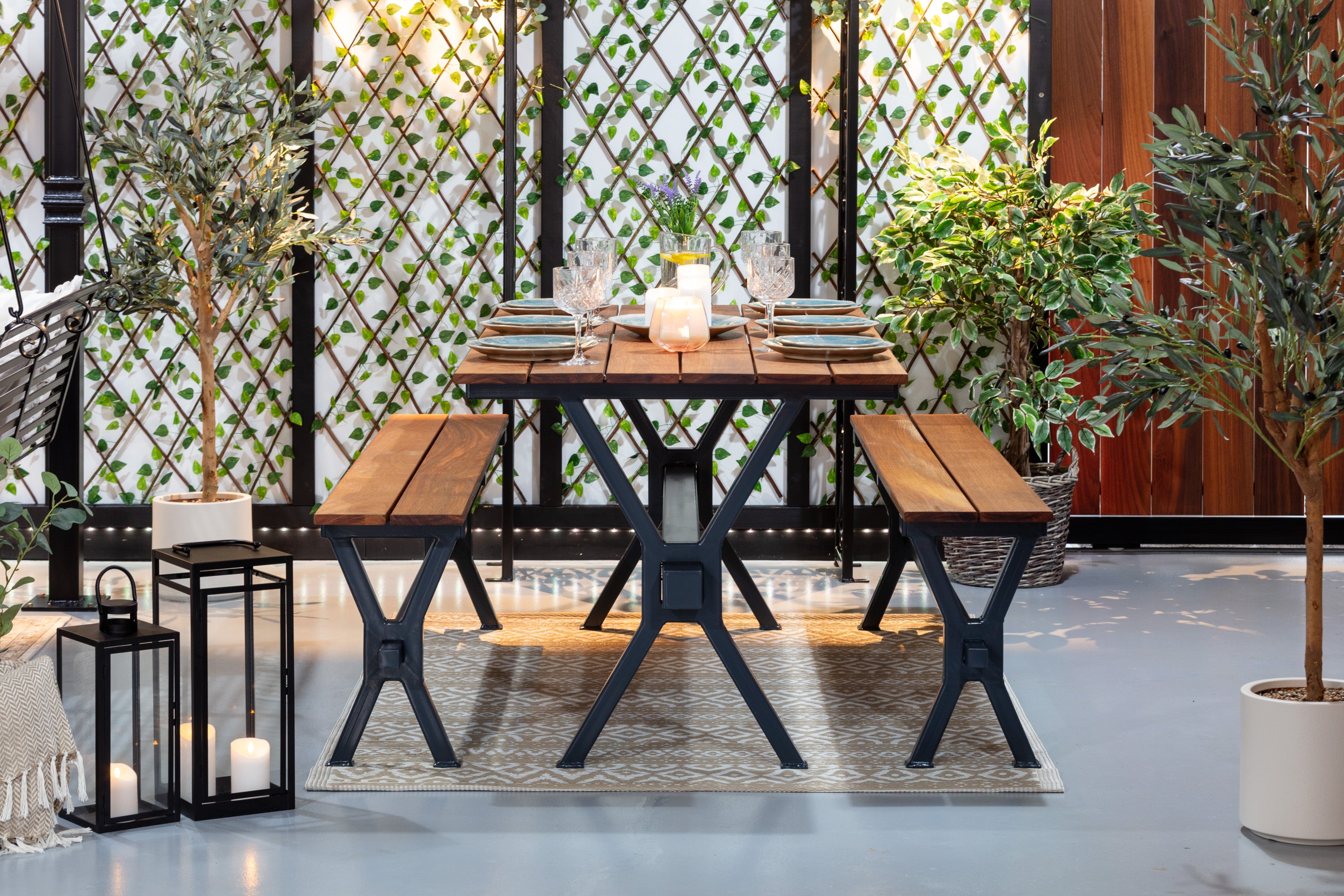 Galvanised Steel Garden Dining Set | Anthracite Grey & Jatoba Hardwood Tops