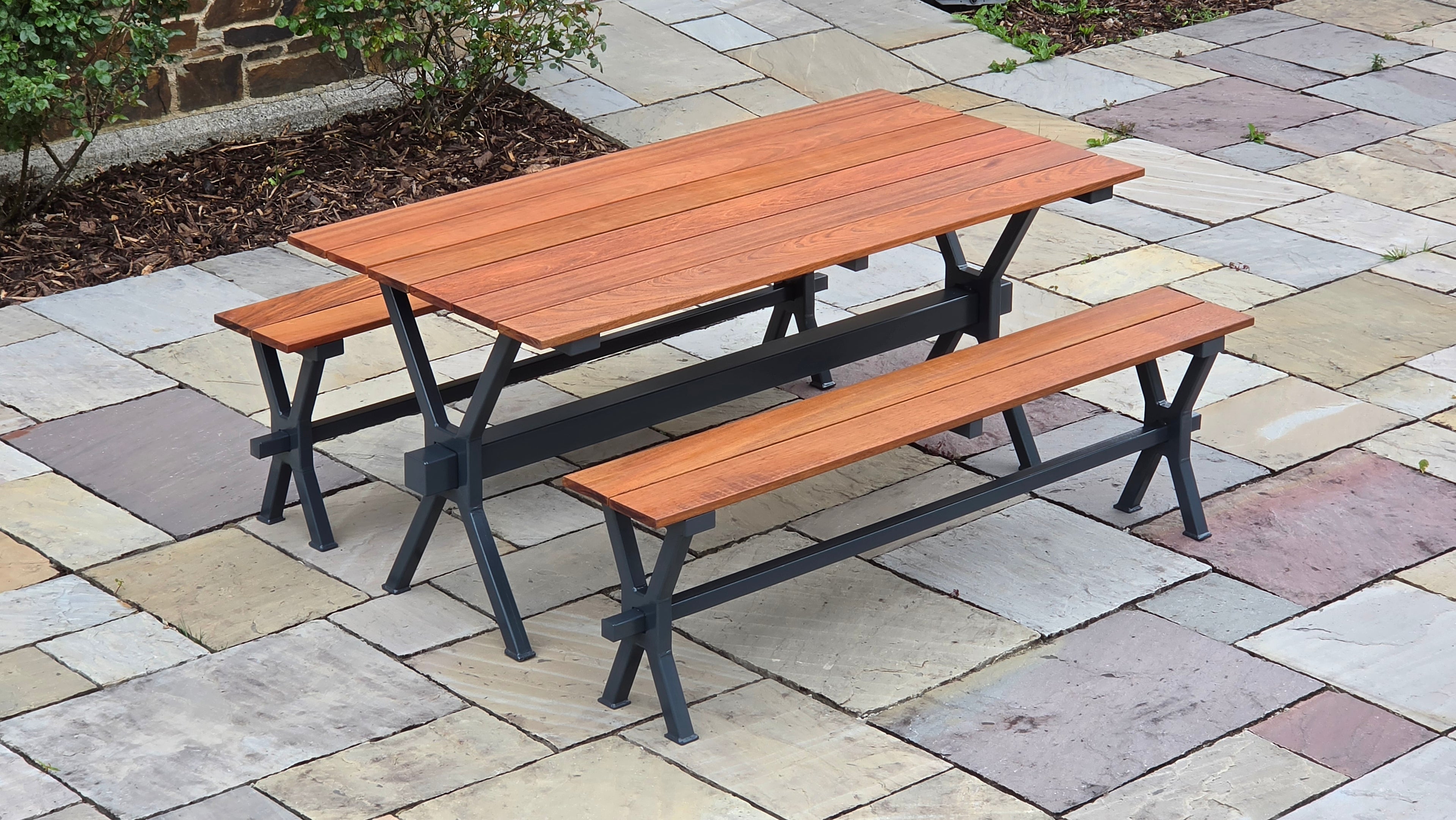 Galvanised Steel Garden Dining Set | Anthracite Grey & Jatoba Hardwood Tops