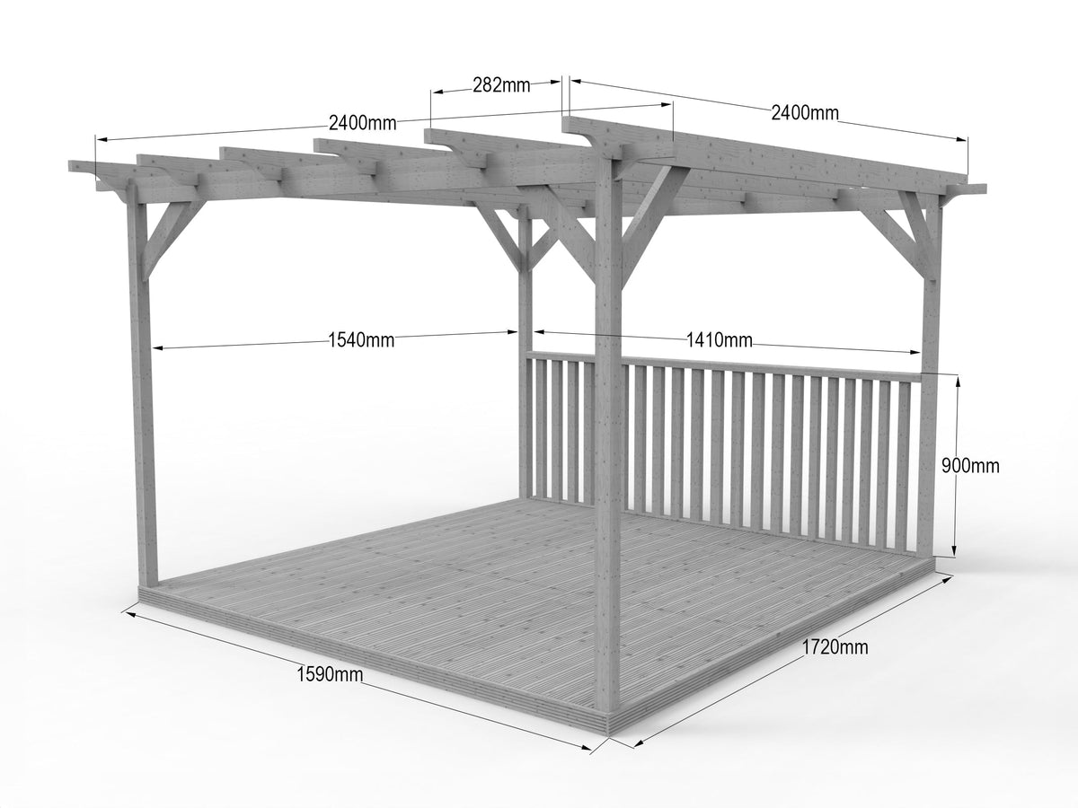 Square Pergola And Decking Kit With Two Side Balustrade