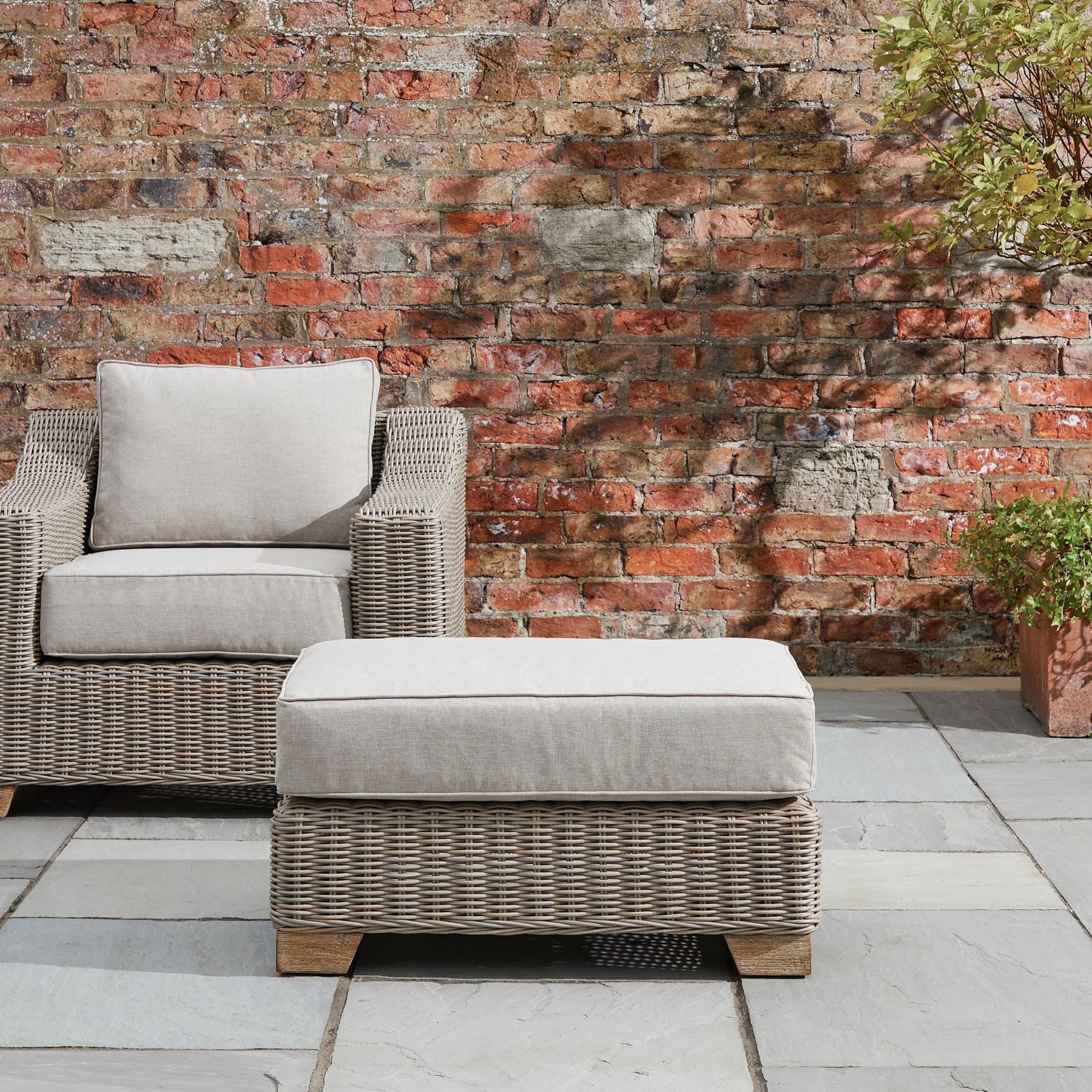 Capri Outdoor Foot Stool - All-Weather HDPE Wicker with Quick-Dry Cushions