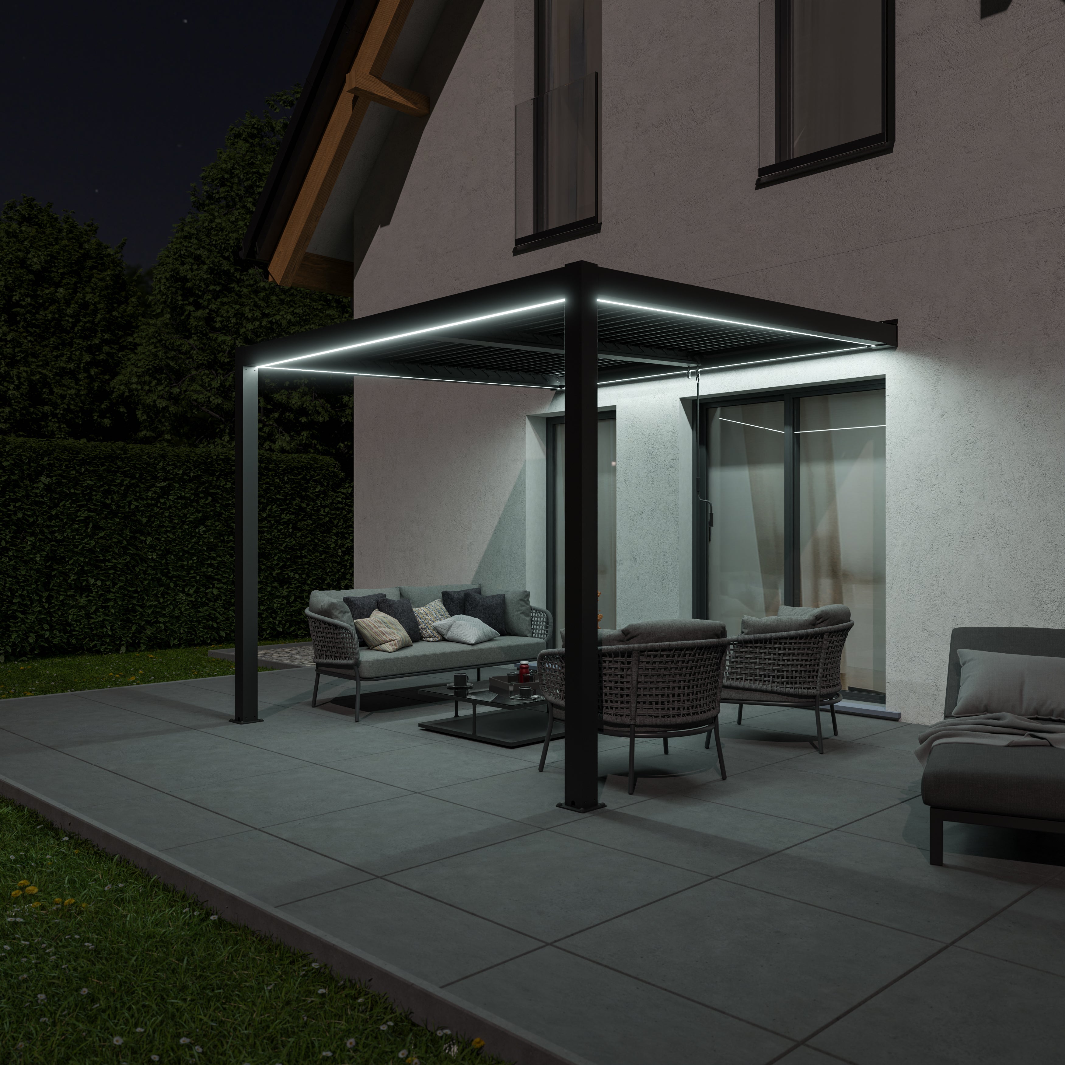 Wall-Mounted Aluminium Pergola with LED Light