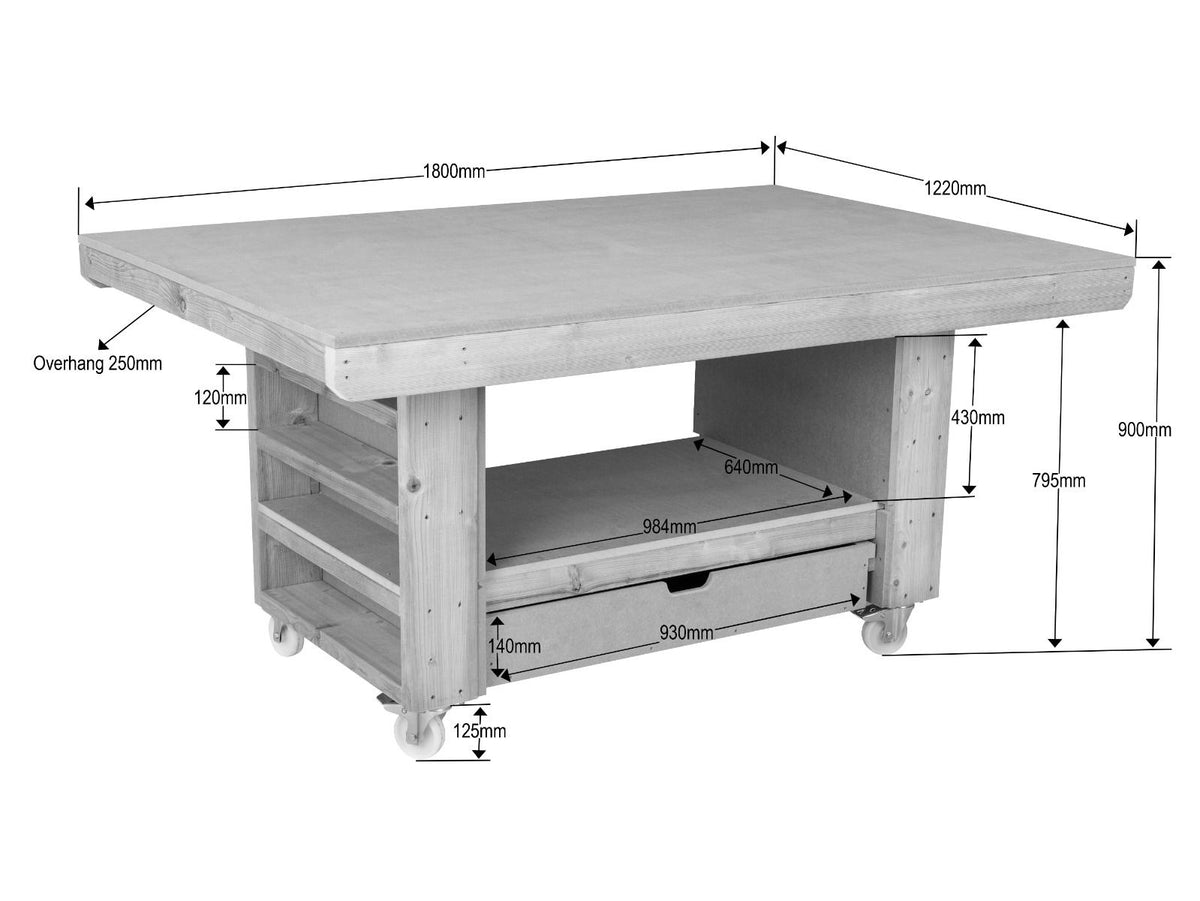 Art/craft table, project workbench with storage V.2.