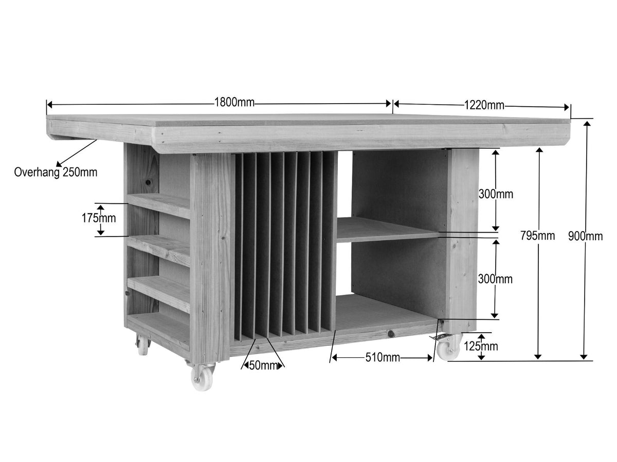 Art/craft table, project workbench with storage V.3.