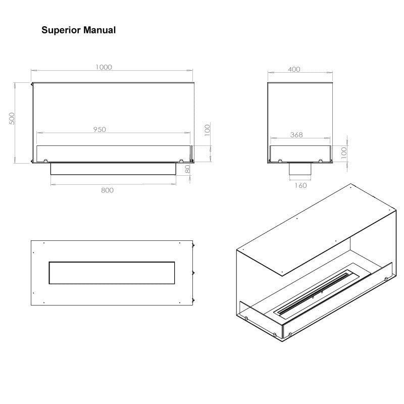 Foco Corner Left 1000 Bioethanol Fireplace