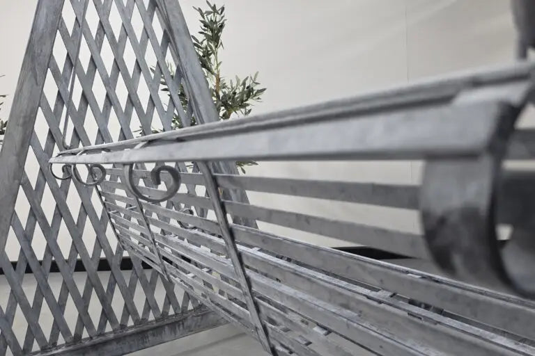 Bespoke Galvanised Steel Garden Swing Chair | Decorative Lattice Frame & Aged Finish