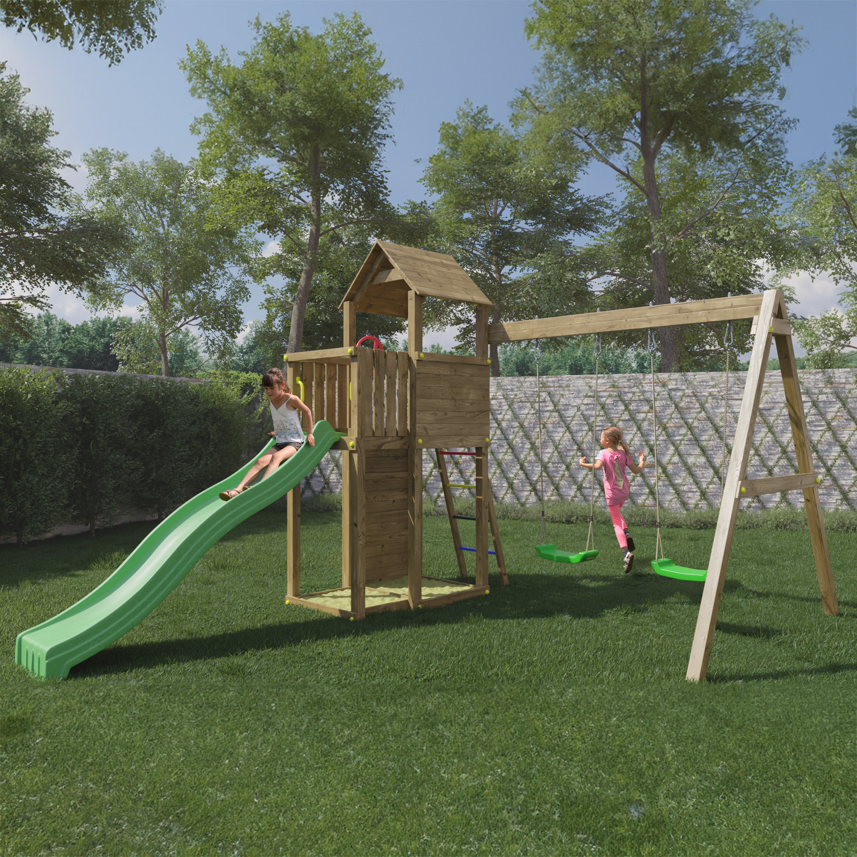 Boomer Premium Wooden Play Tower | Outdoor Kids Climbing Frame