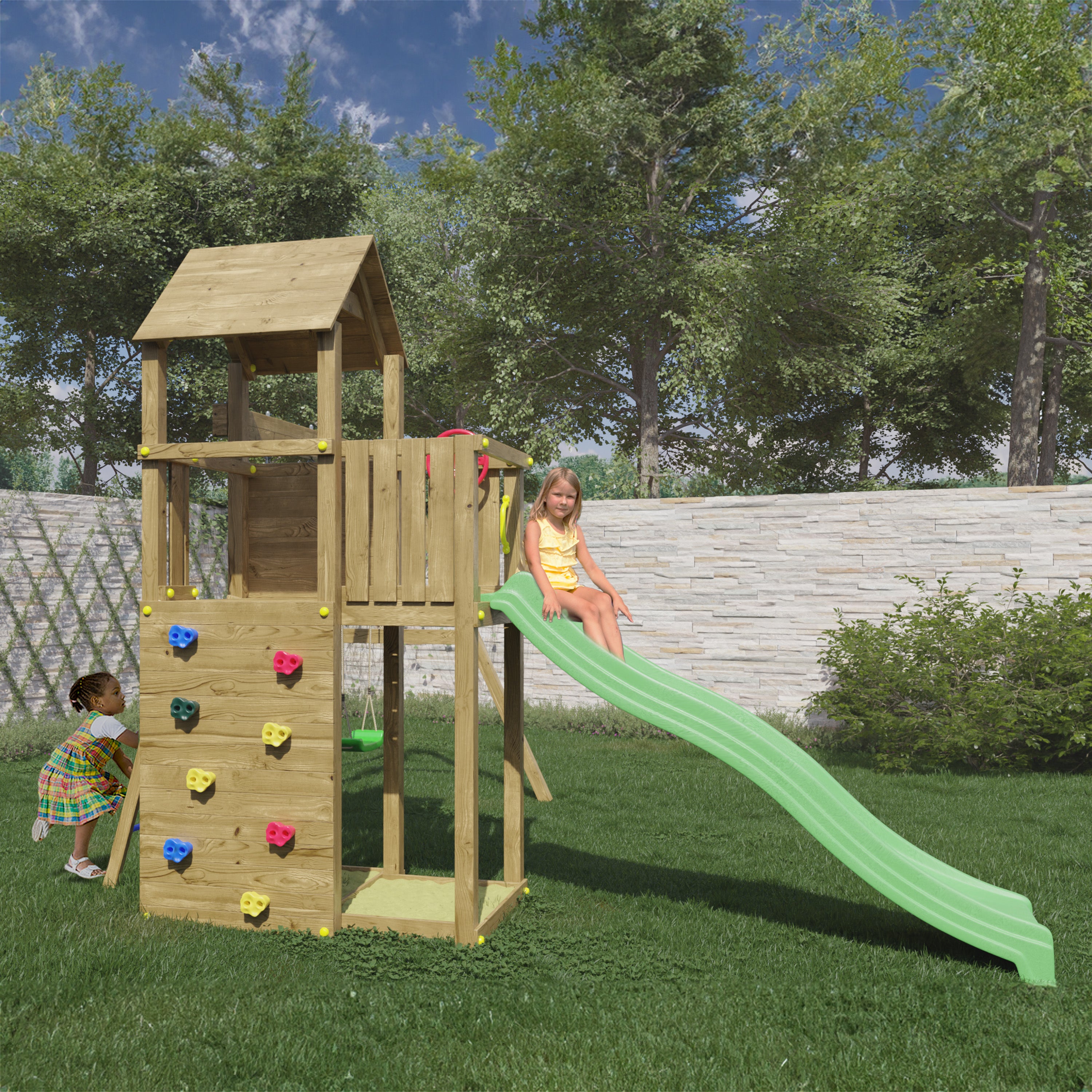 Boomer Premium Wooden Play Tower | Outdoor Kids Climbing Frame