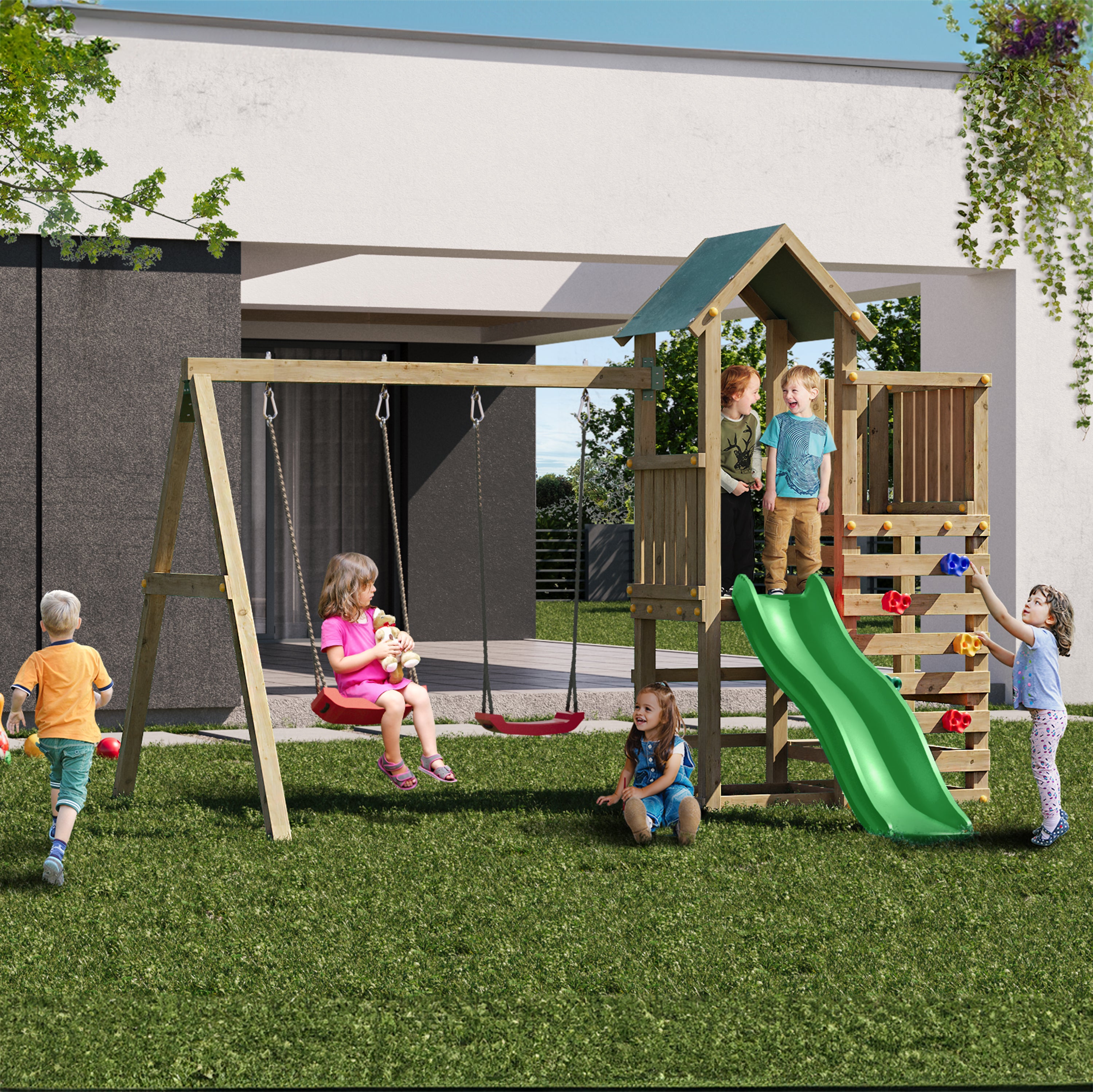 Chester Premium Wooden Play Tower | Outdoor Kids Climbing Frame