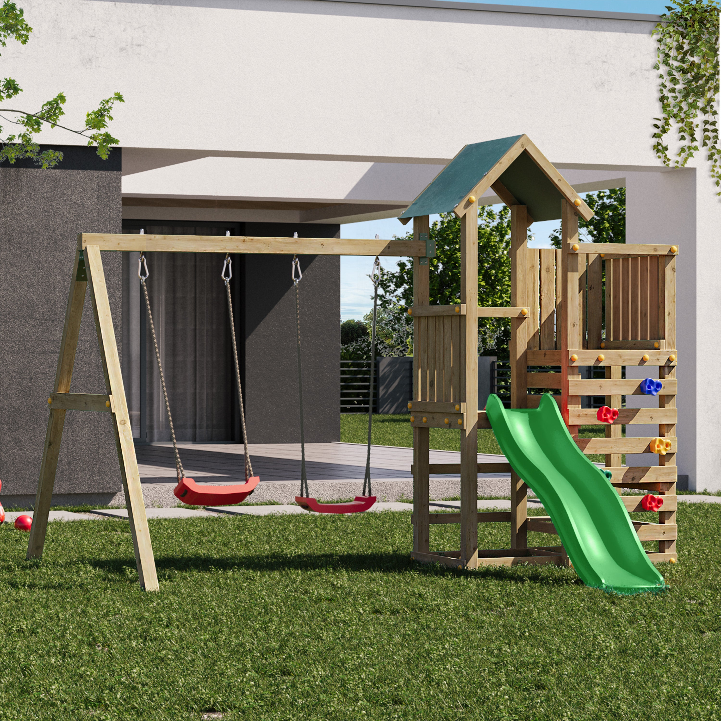 Chester Premium Wooden Play Tower | Outdoor Kids Climbing Frame