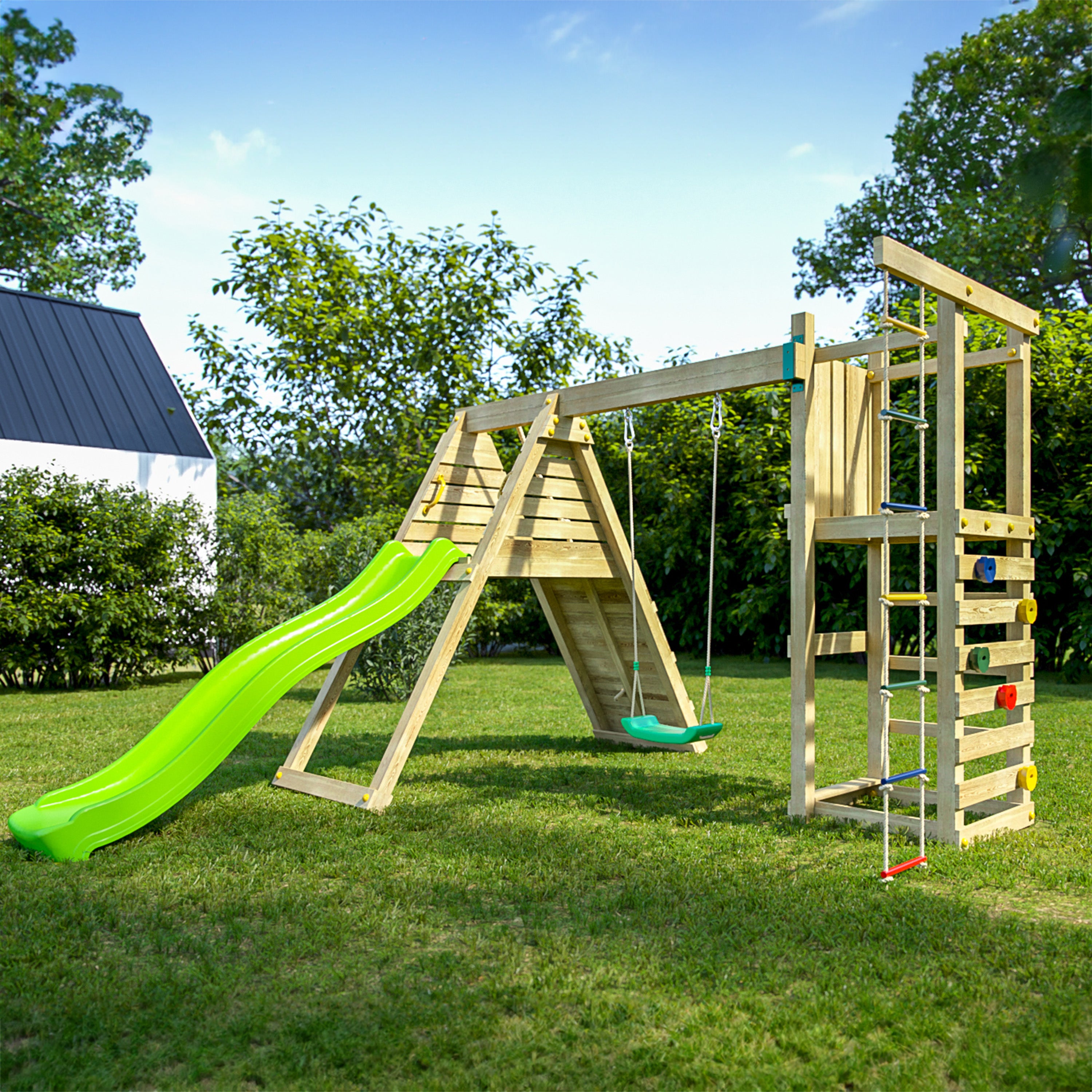 Climber Premium Wooden Play Tower | Outdoor Kids Climbing Frame
