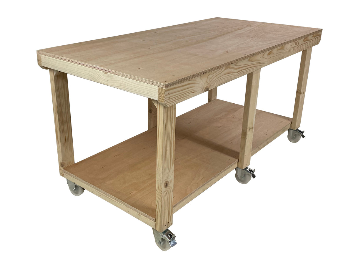 Wooden Workbench Eucalyptus Hardwood Top Depth-4ft with Wheels