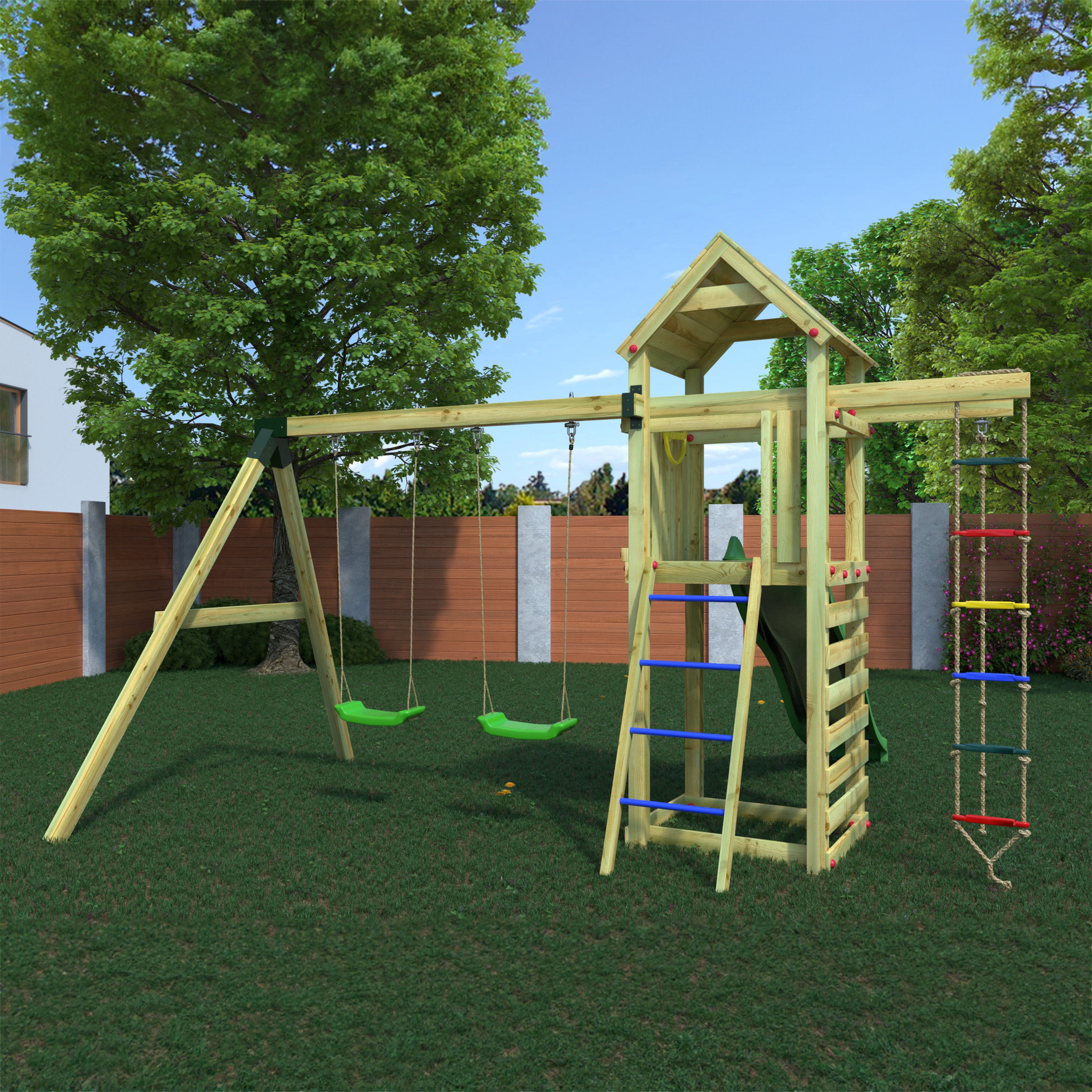 Gaia Premium Wooden Play Tower | Outdoor Kids Climbing Frame