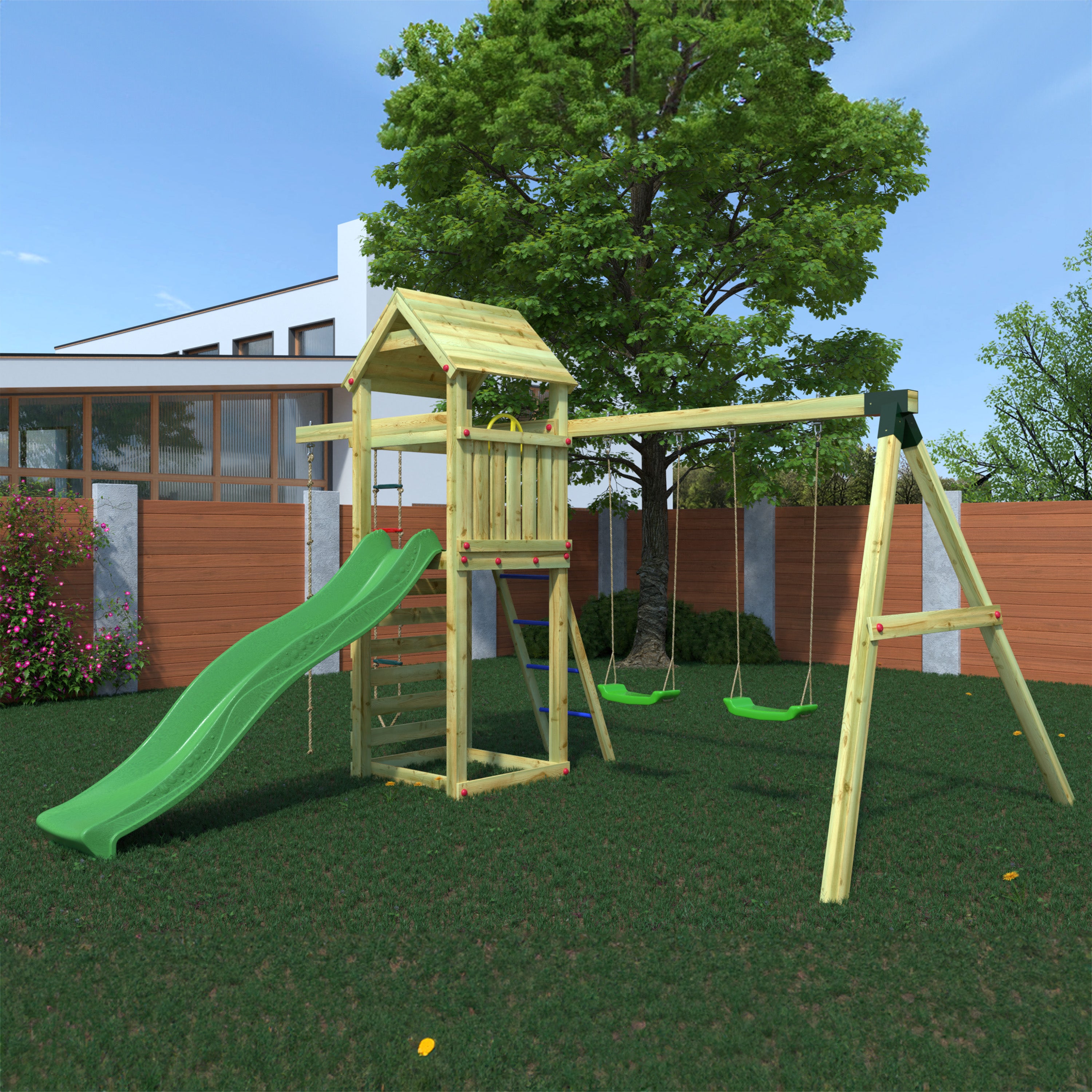 Gaia Premium Wooden Play Tower | Outdoor Kids Climbing Frame