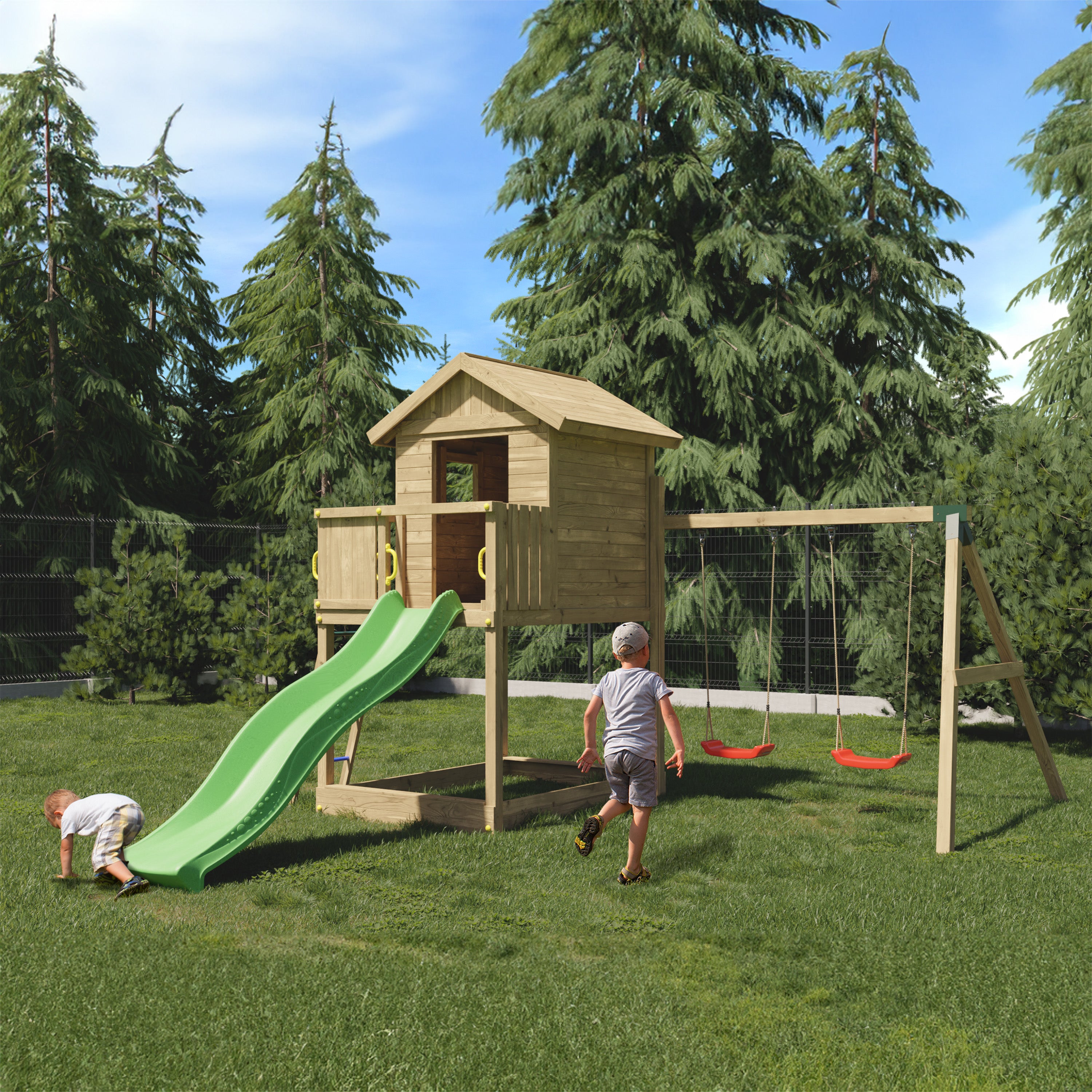 Galaxy Premium Wooden Play Tower | Outdoor Kids Climbing Frame