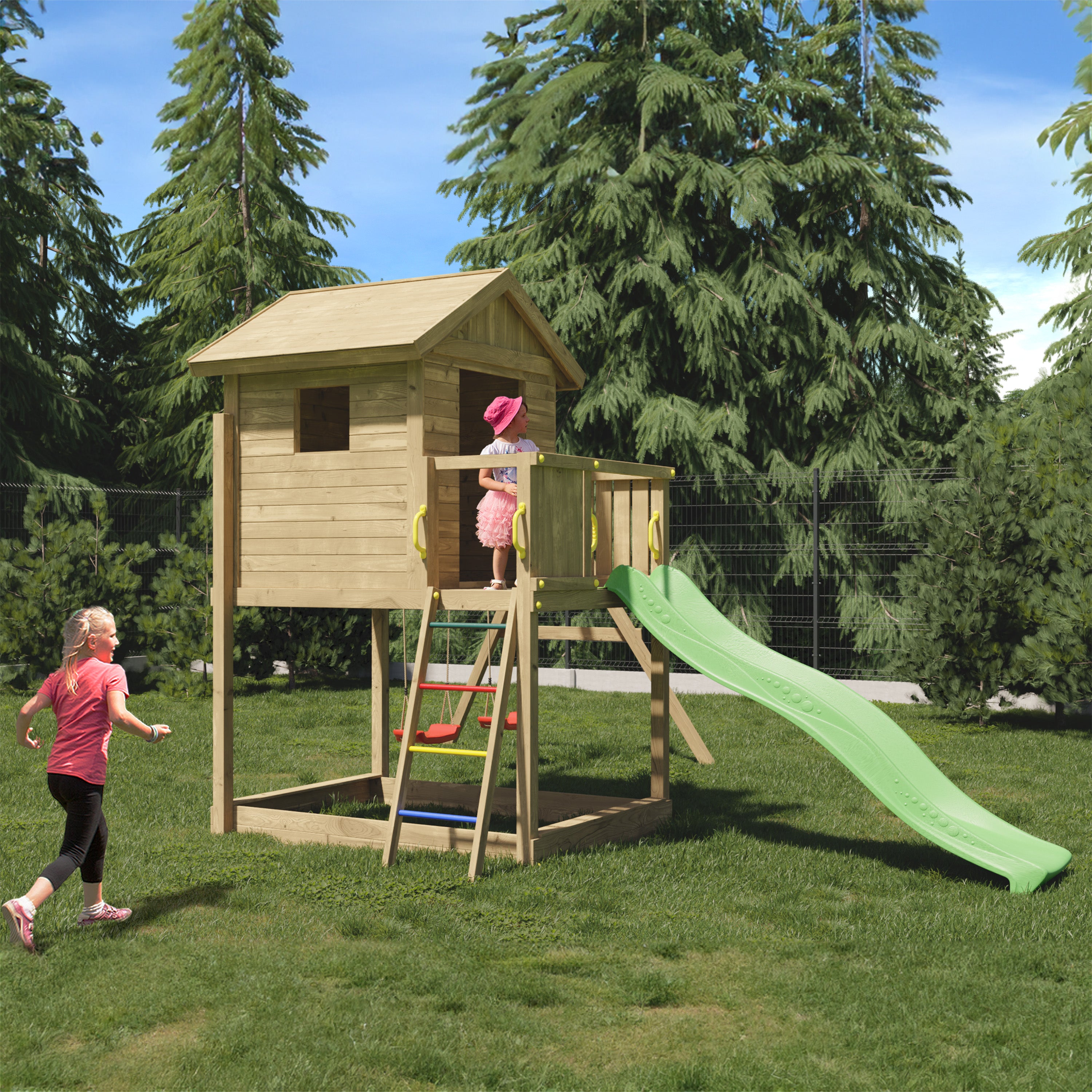 Galaxy Premium Wooden Play Tower | Outdoor Kids Climbing Frame