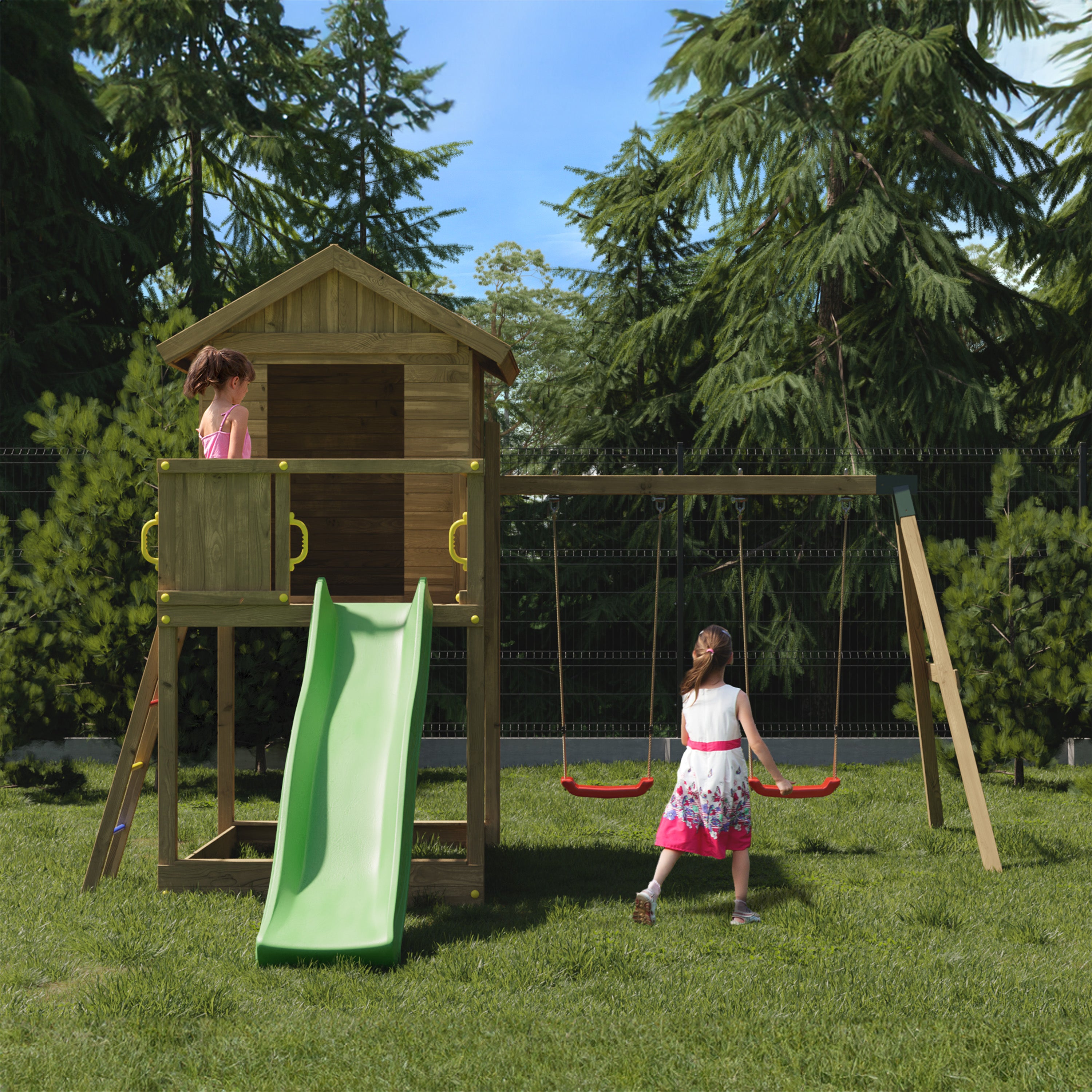 Galaxy Premium Wooden Play Tower | Outdoor Kids Climbing Frame