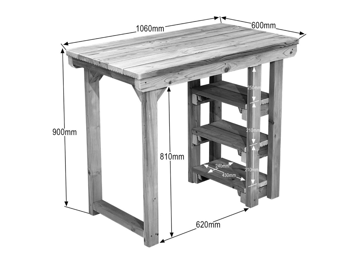 Garden potting table, multi purpose workbench (106cm + 2x chairs)