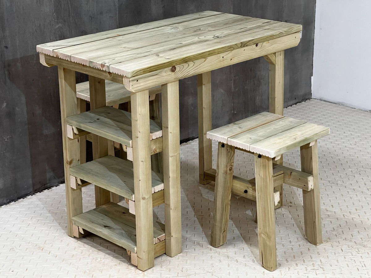 Garden potting table, multi purpose workbench (150cm + 2x chairs)