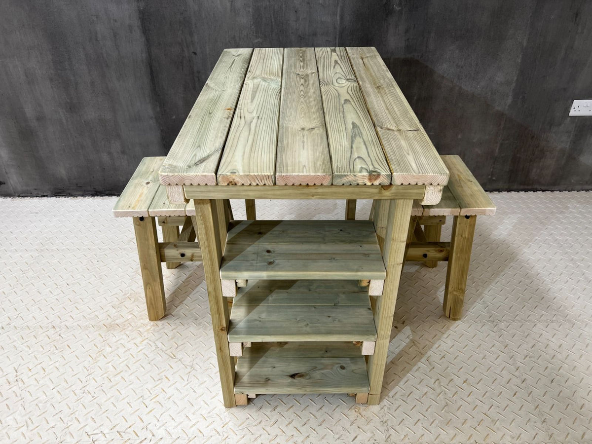 Garden potting table, multi purpose workbench (150cm + 2x chairs)
