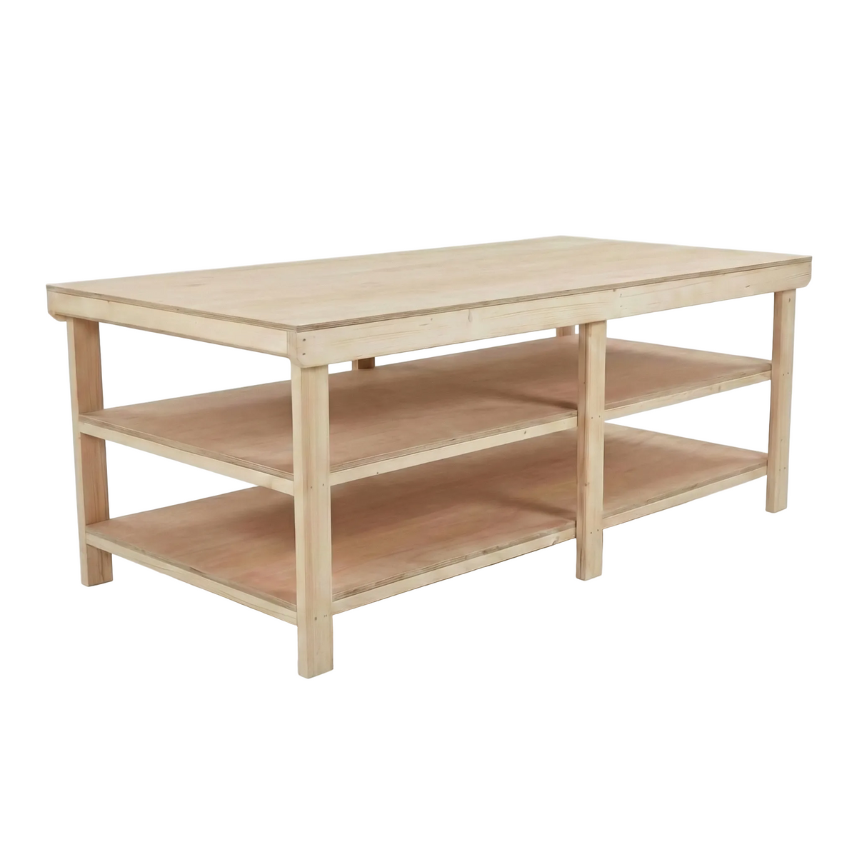 Wooden Workbench Eucalyptus Hardwood Top Depth-4ft with Double Shelf