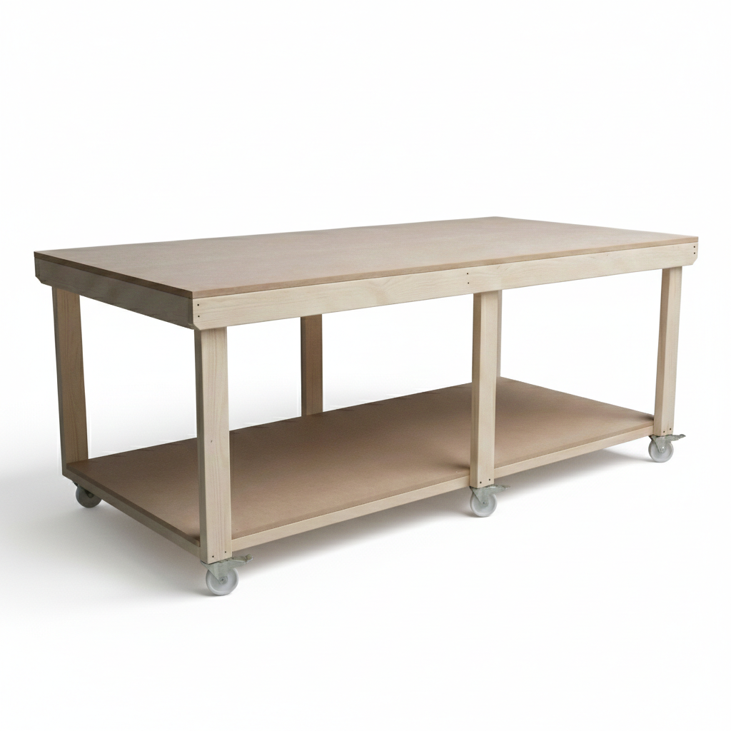 Wooden Workbench MDF Top Depth-4ft With Wheels