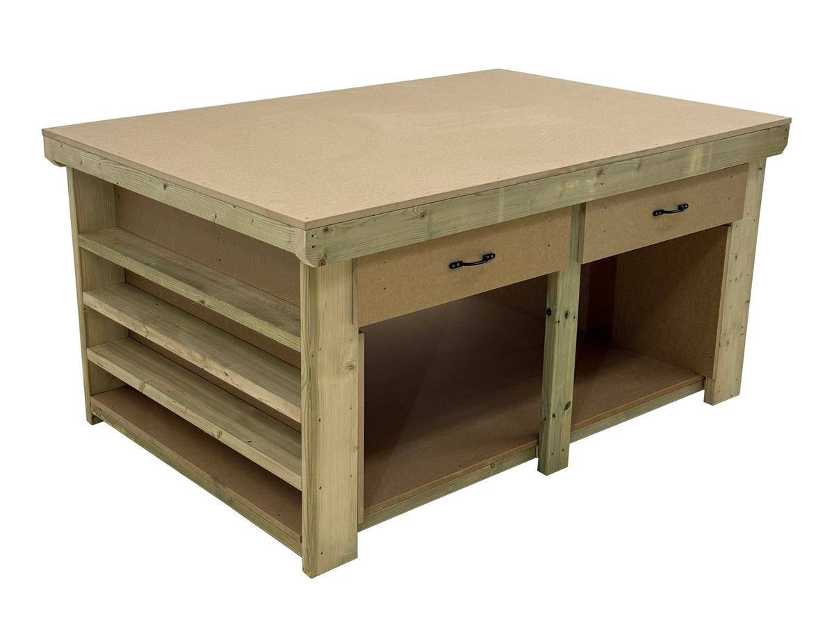 Wooden Workbench MDF Top with Extra shelving and Drawers Depth-4ft