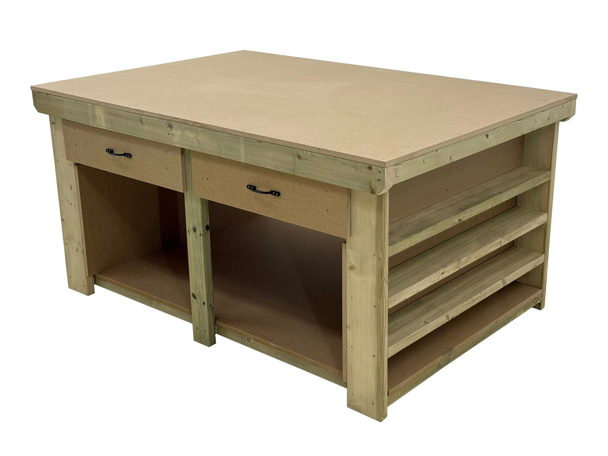 Wooden Workbench MDF Top with Extra shelving and Drawers Depth-3ft