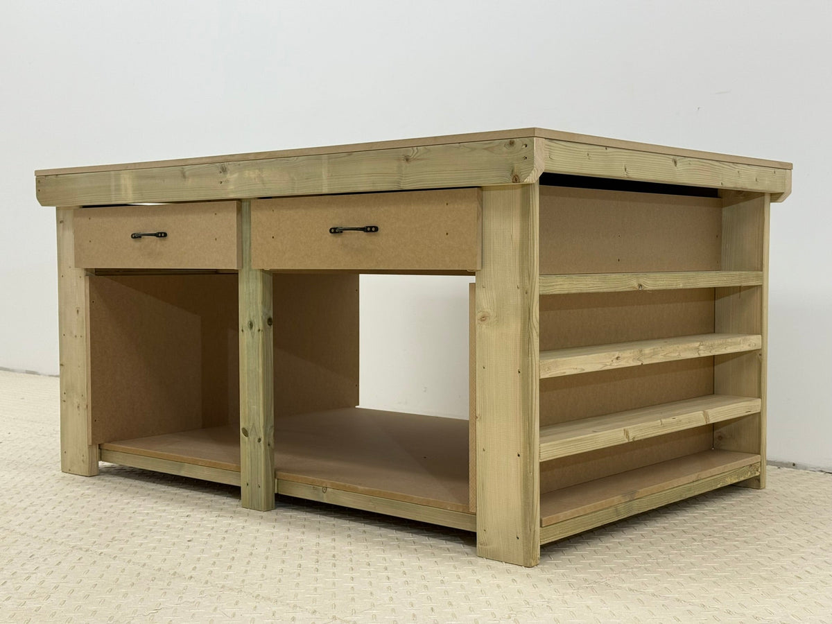 Wooden Workbench MDF Top with Extra shelving and Drawers Depth-3ft