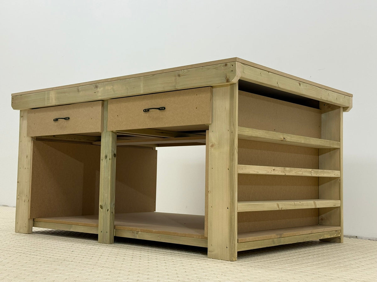 Wooden Workbench MDF Top with Extra shelving and Drawers Depth-3ft