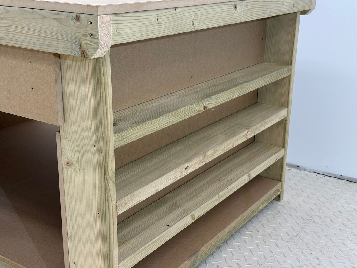 Wooden Workbench MDF Top with Extra shelving and Drawers Depth-4ft