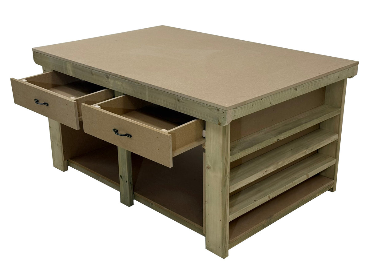Wooden Workbench MDF Top with Extra shelving and Drawers Depth-4ft