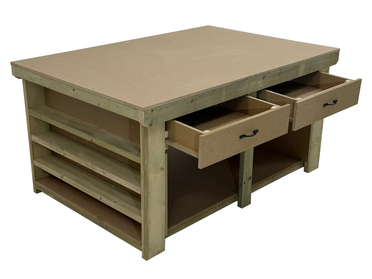 Wooden Workbench MDF Top with Extra shelving and Drawers Depth-3ft