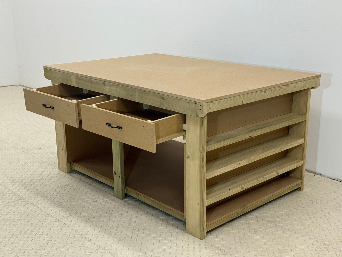 Wooden Workbench MDF Top with Extra shelving and Drawers Depth-4ft
