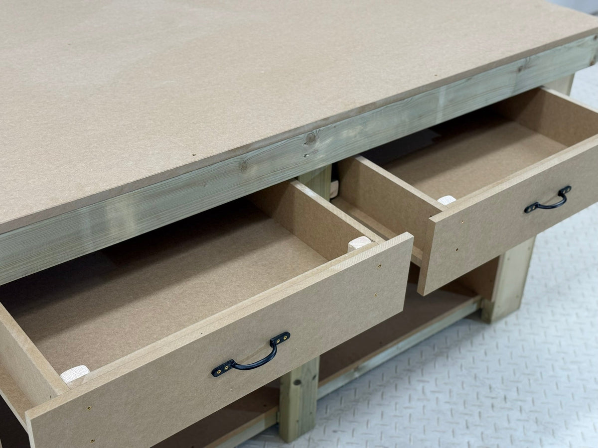 Wooden Workbench MDF Top with Extra shelving and Drawers Depth-3ft