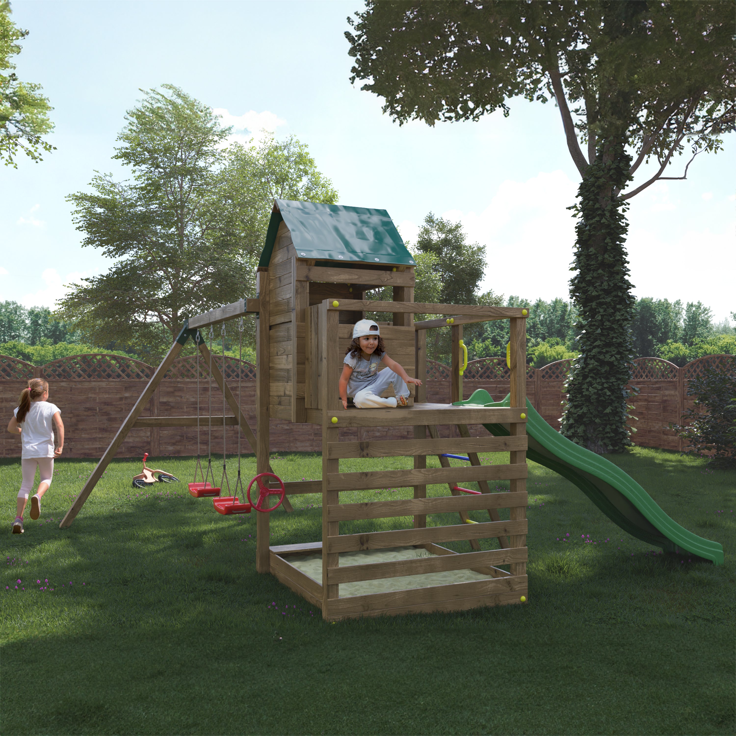 Jarcus Premium Wooden Play Tower | Outdoor Kids Climbing Frame