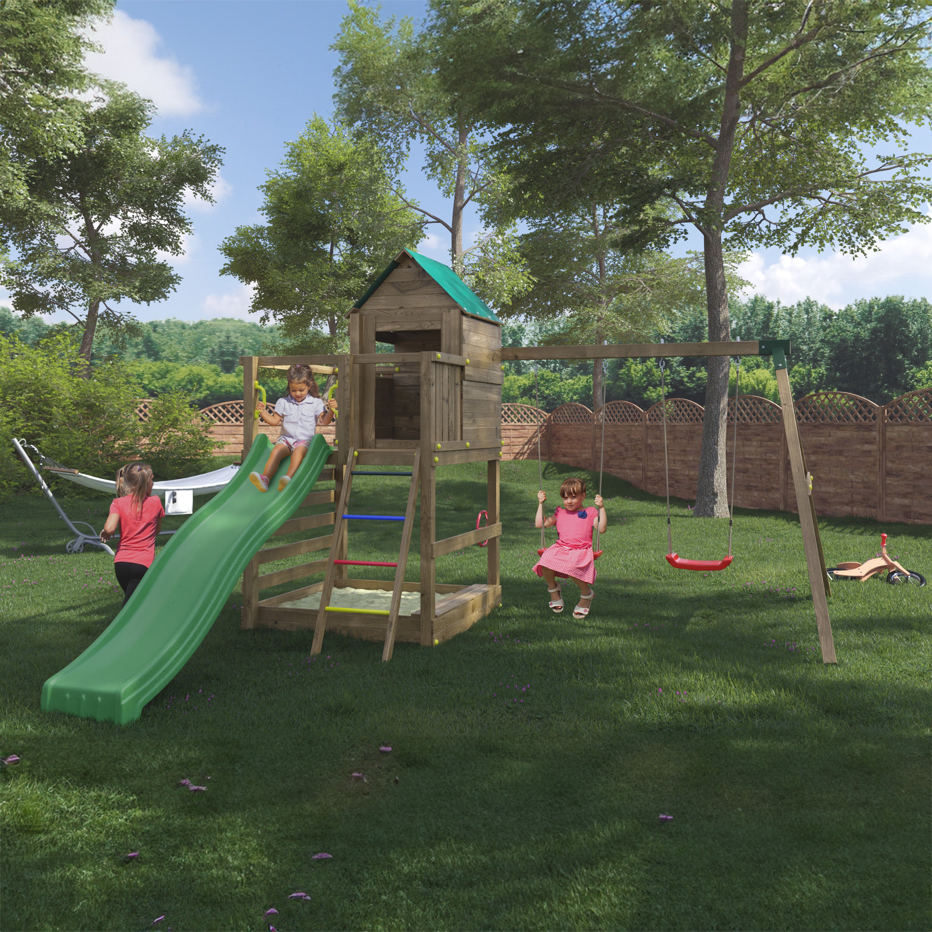 Jarcus Premium Wooden Play Tower | Outdoor Kids Climbing Frame