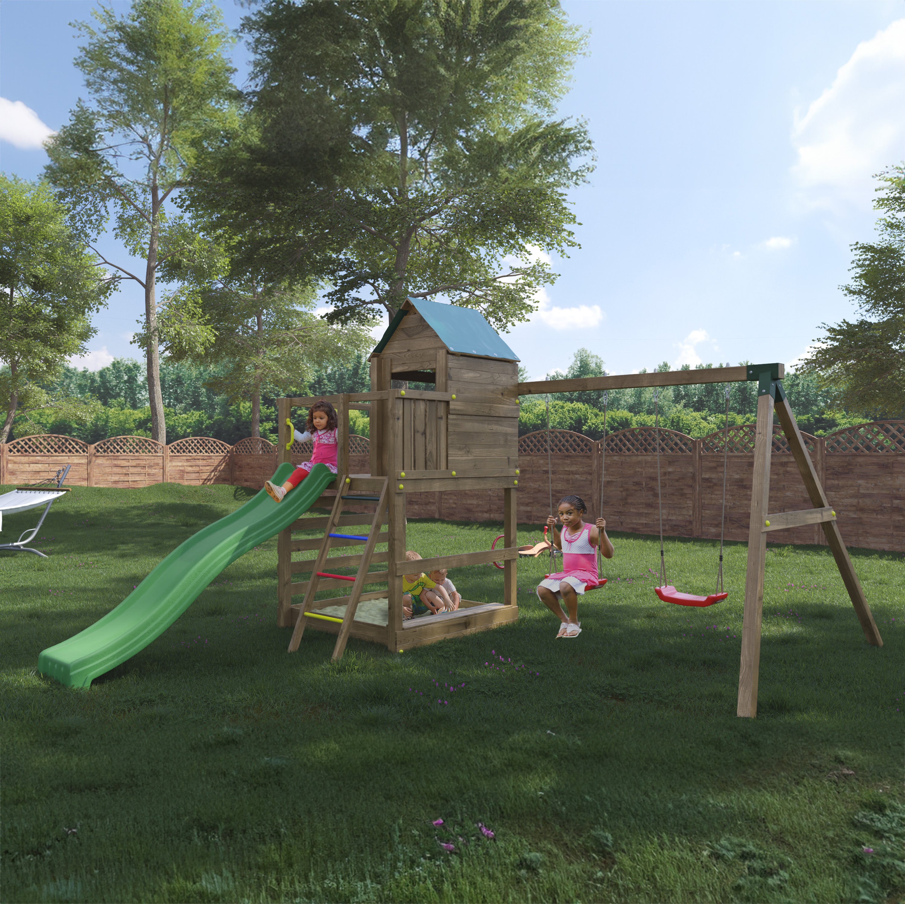 Jarcus Premium Wooden Play Tower | Outdoor Kids Climbing Frame