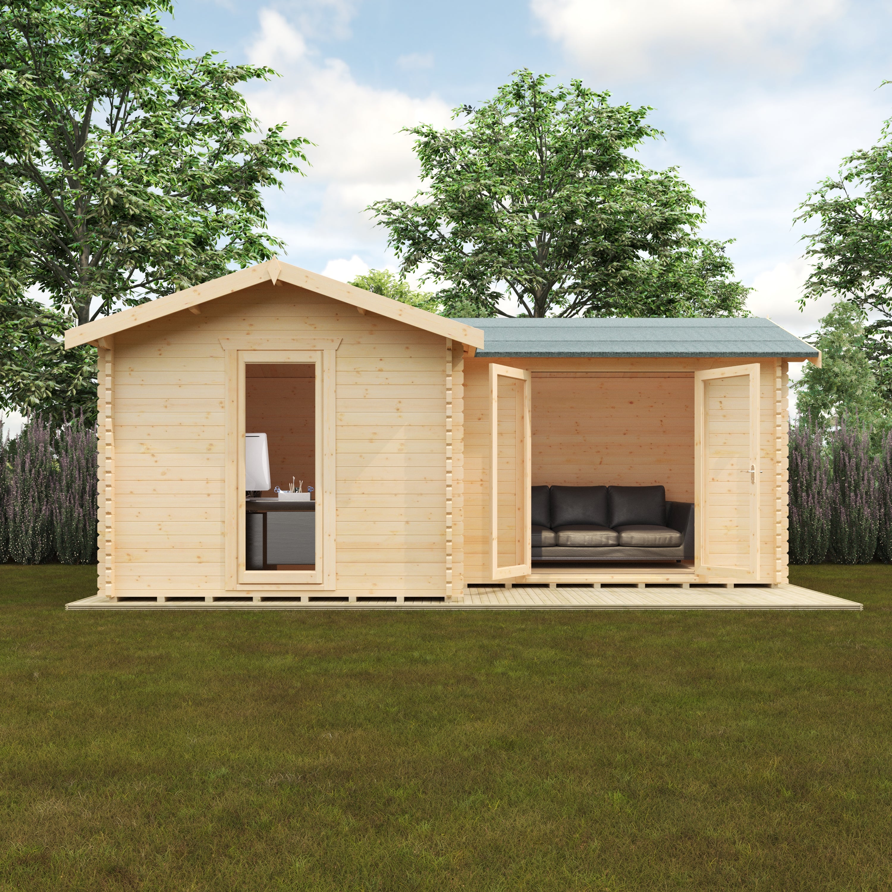 L-SHAPED CABIN 44mm Log Cabins