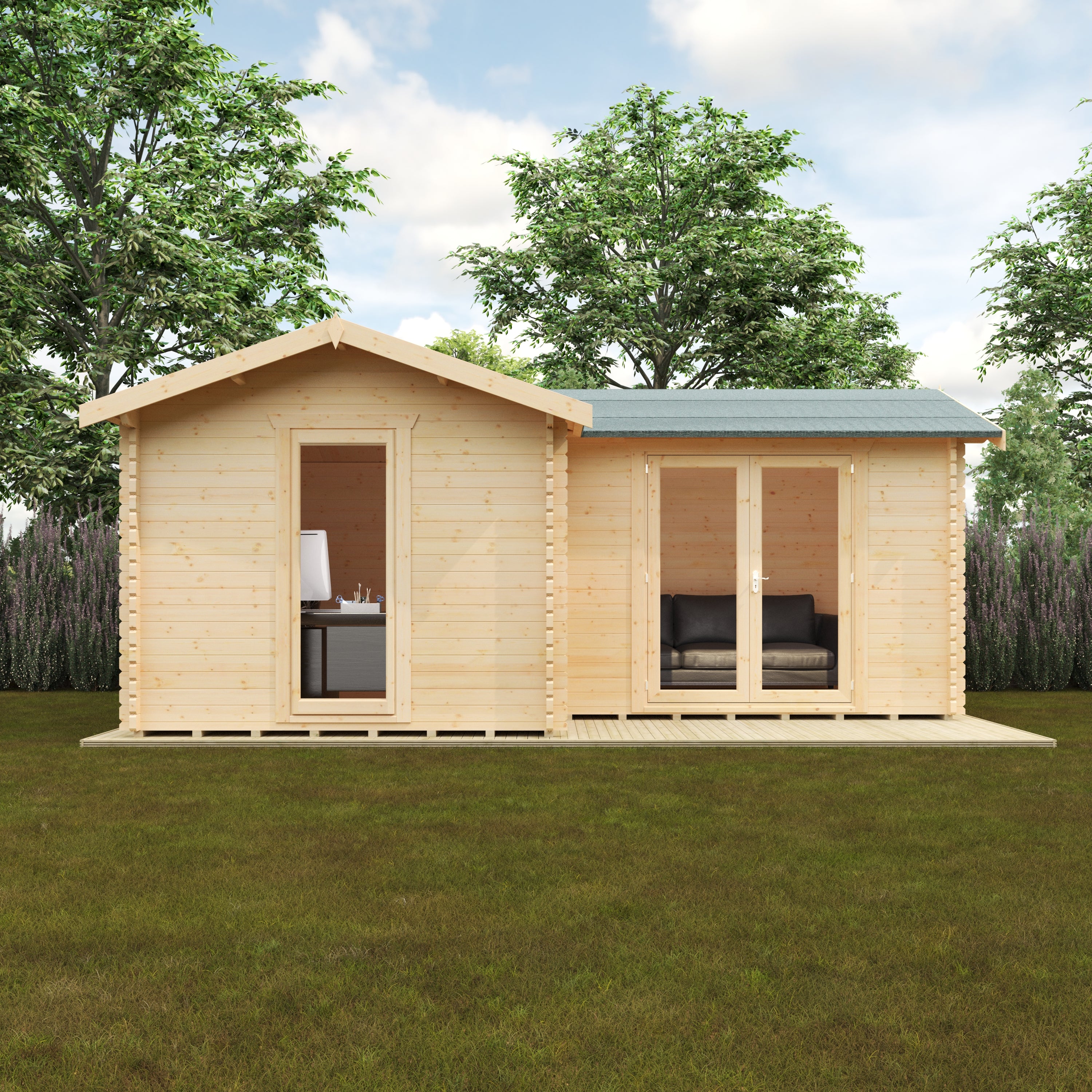 L-SHAPED CABIN 44mm Log Cabins