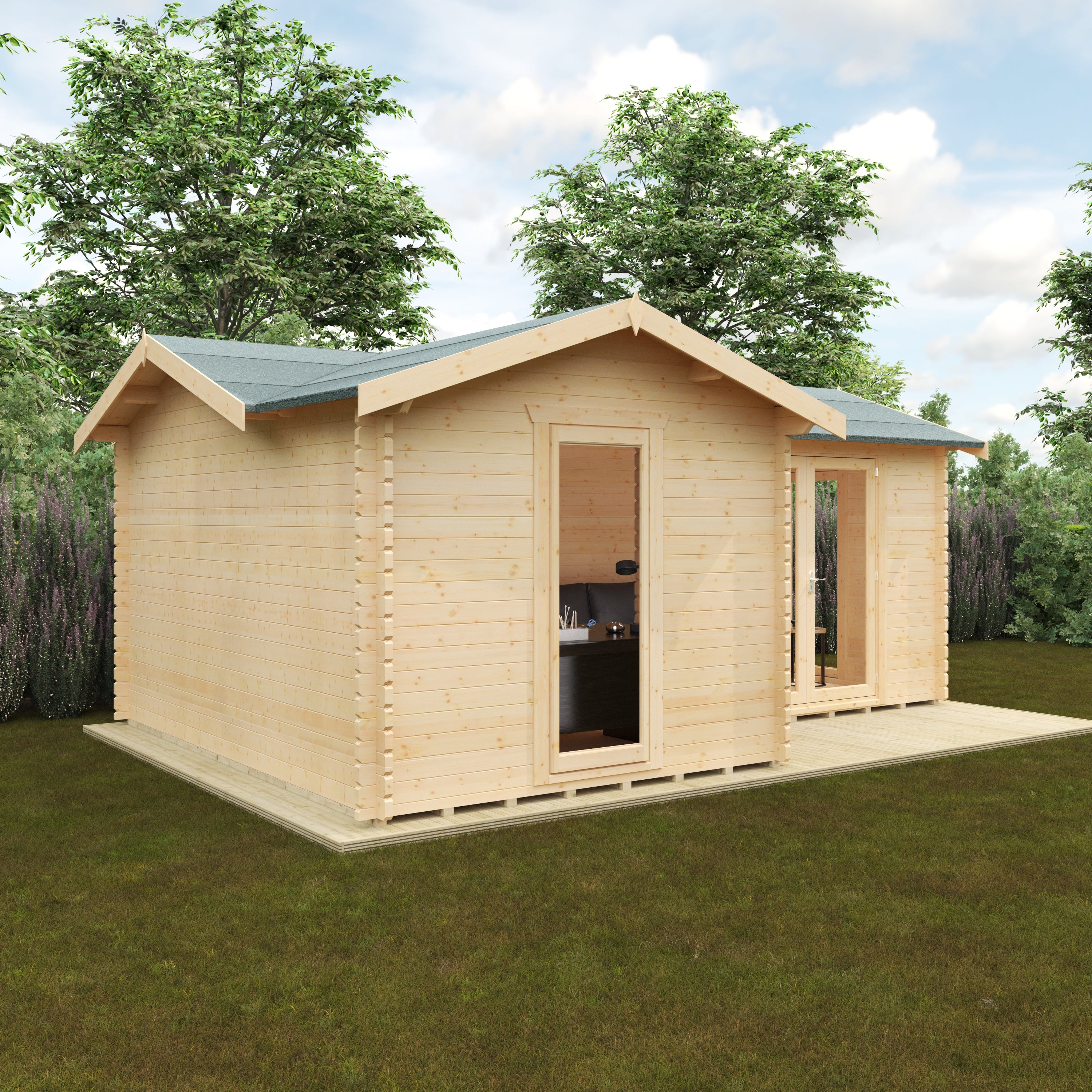 L-SHAPED CABIN 44mm Log Cabins
