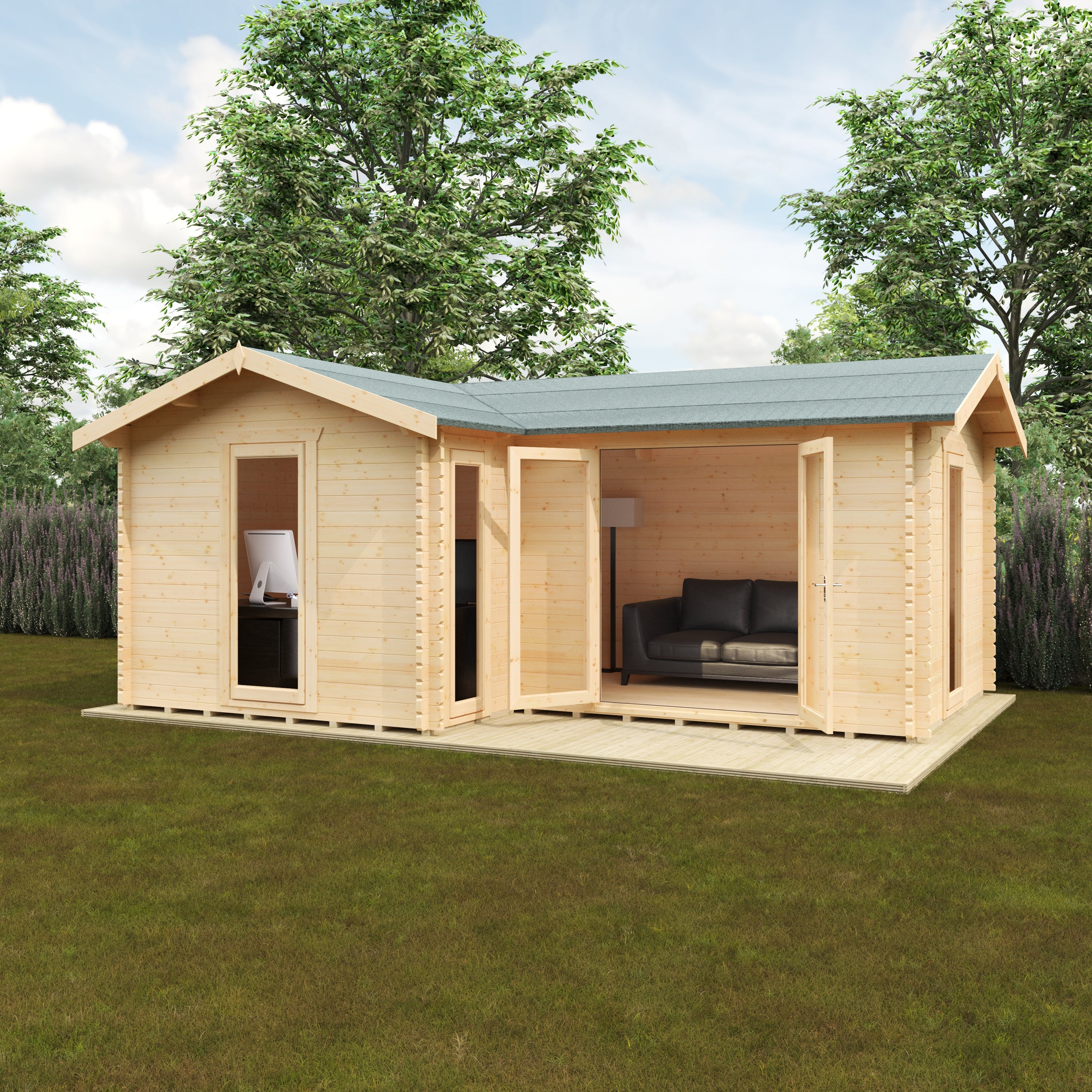 L-SHAPED CABIN 44mm Log Cabins
