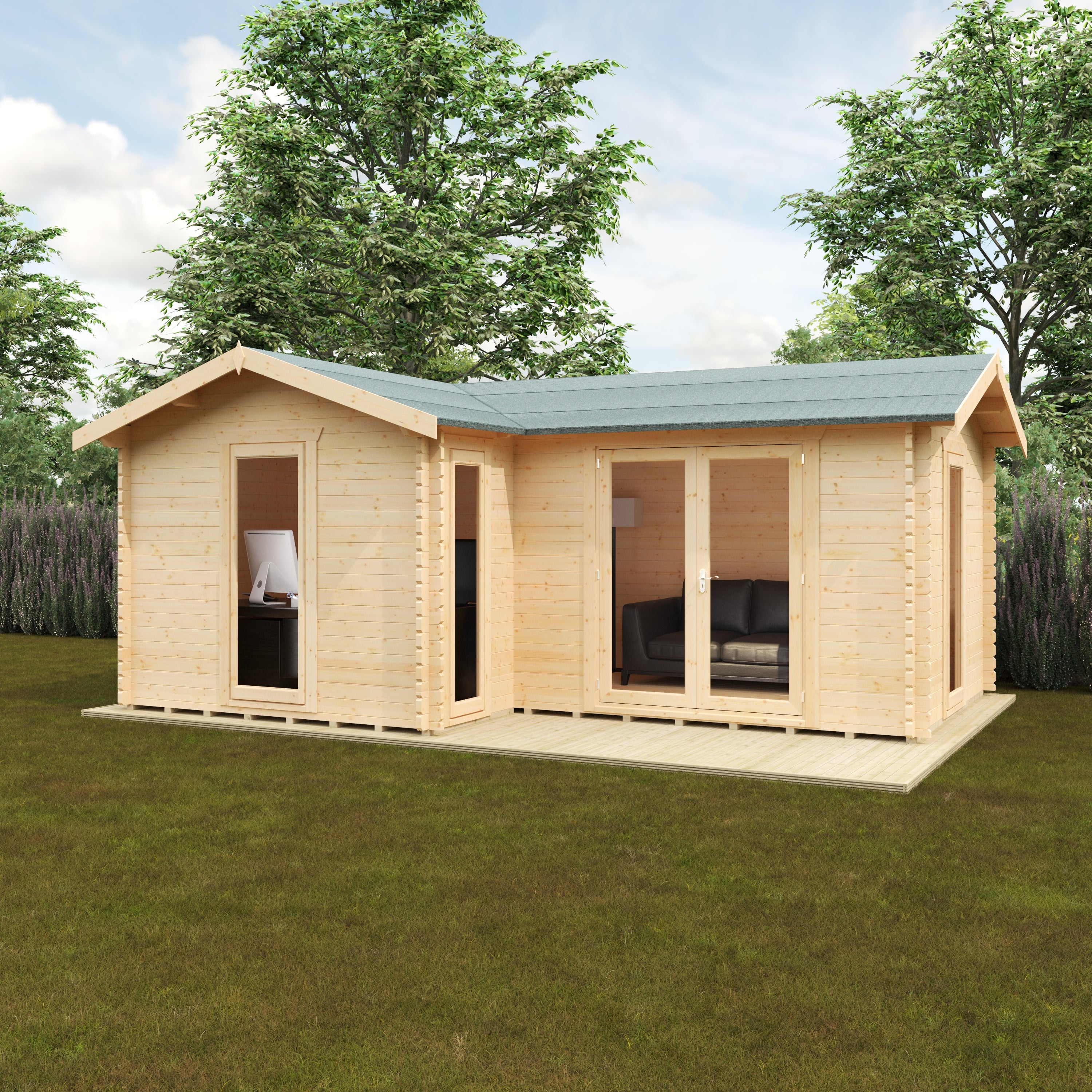 L-SHAPED CABIN 44mm Log Cabins
