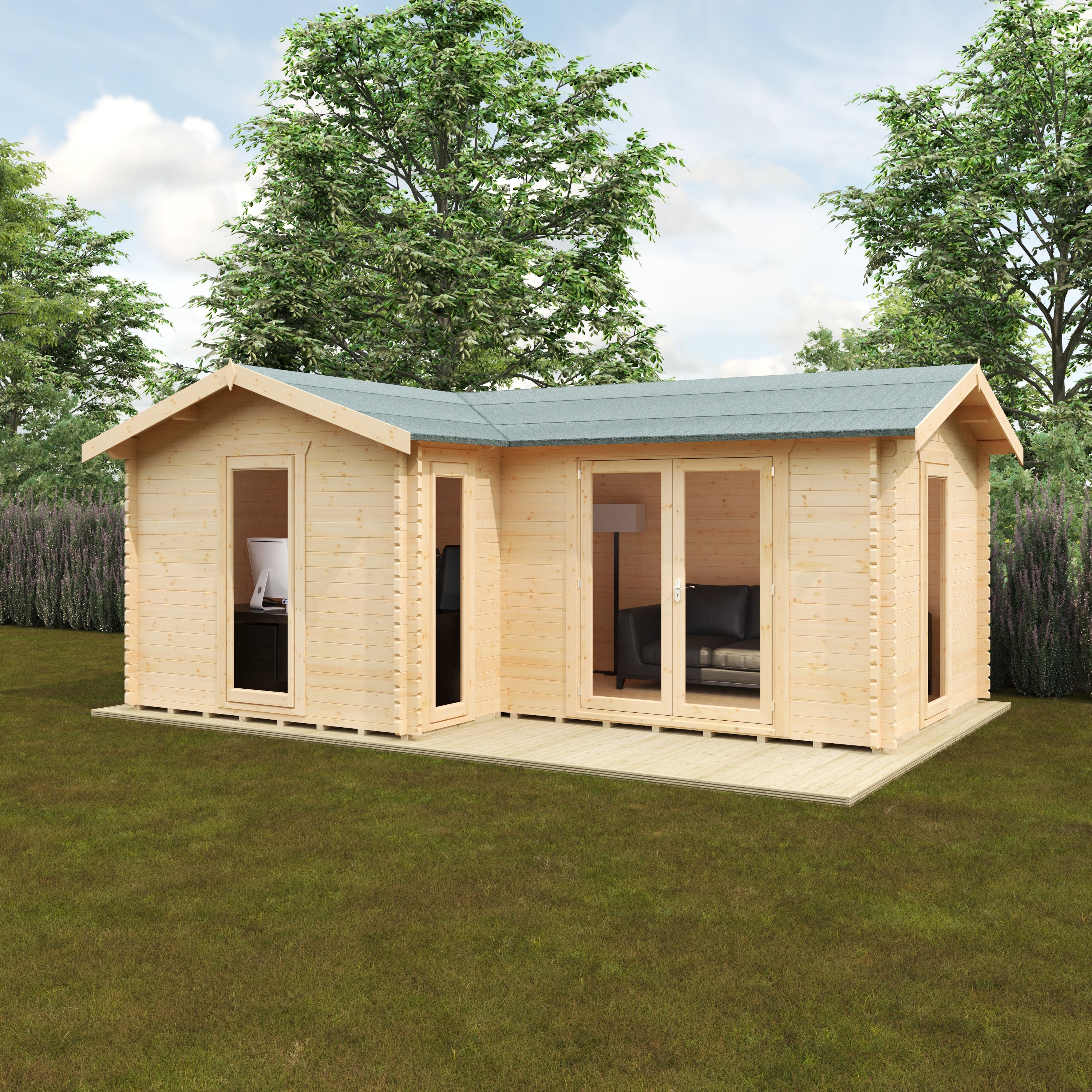 L-SHAPED CABIN 44mm Log Cabins