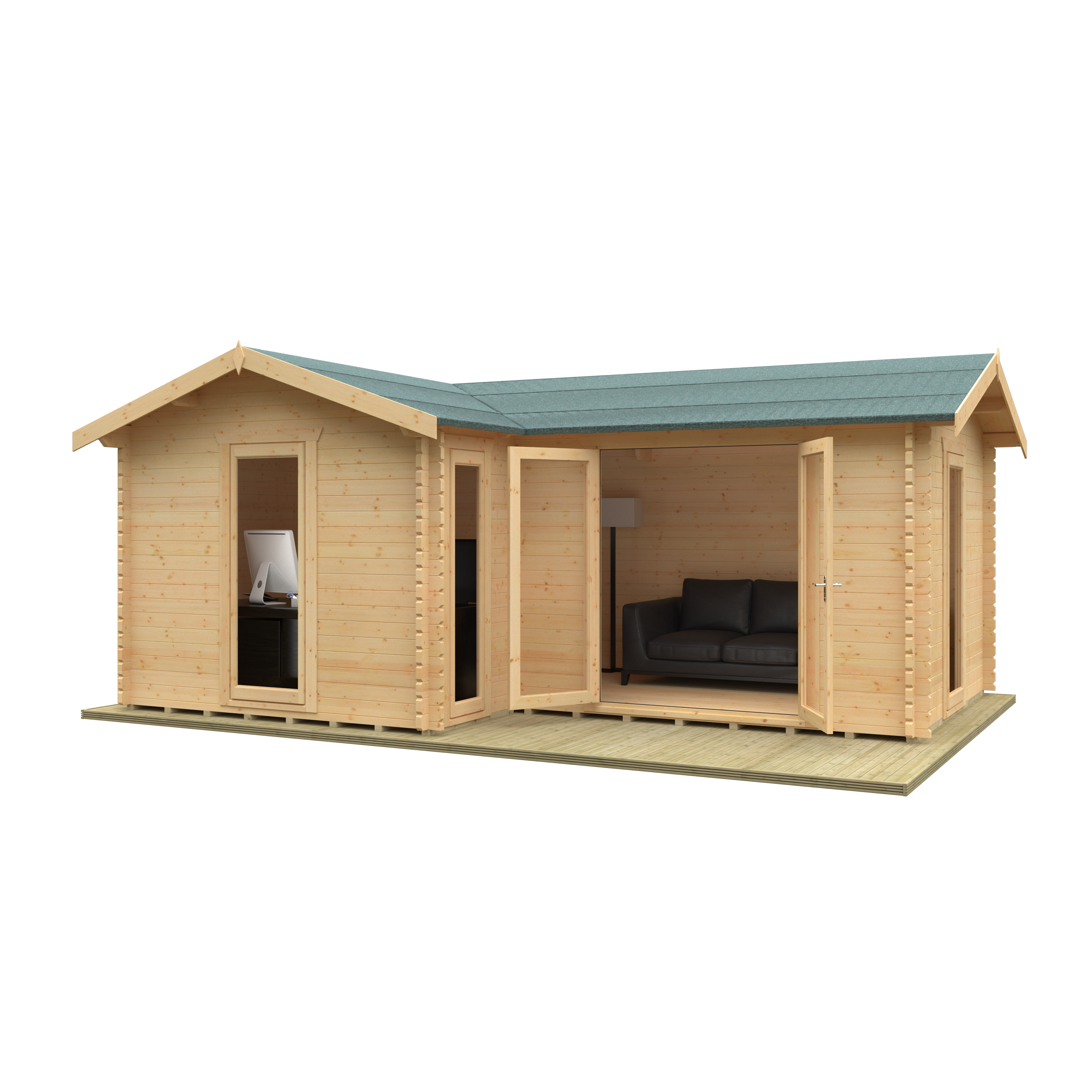 L-SHAPED CABIN 44mm Log Cabins