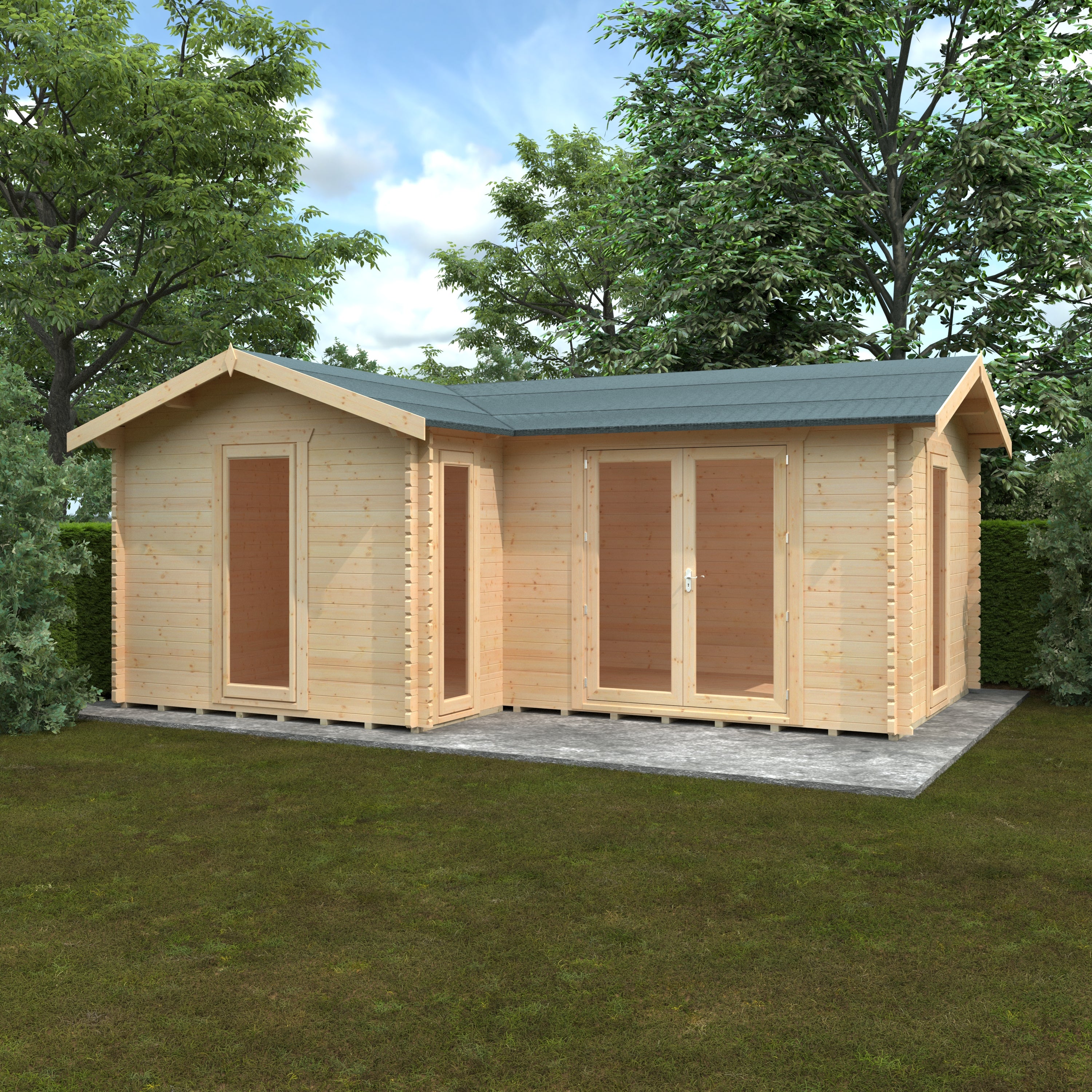 L-SHAPED CABIN 44mm Log Cabins