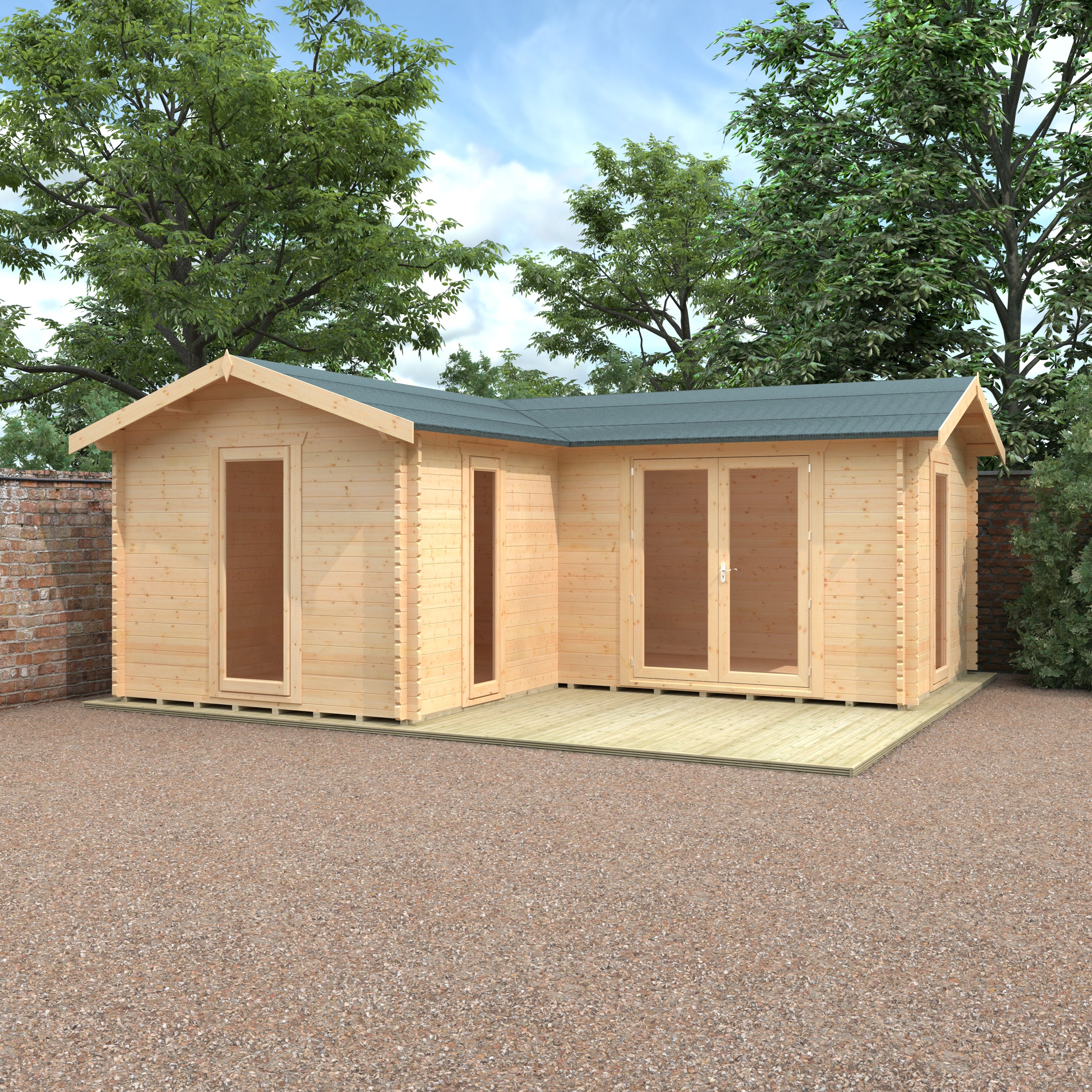 L-SHAPED CABIN 44mm Log Cabins