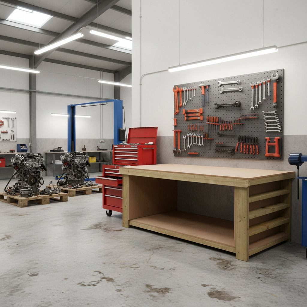 Wooden Workbench MDF Top with Extra shelving Depth-4ft