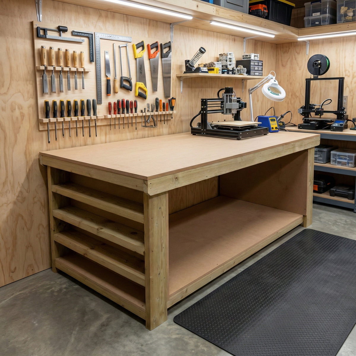 Wooden Workbench MDF Top with Extra shelving Depth-4ft