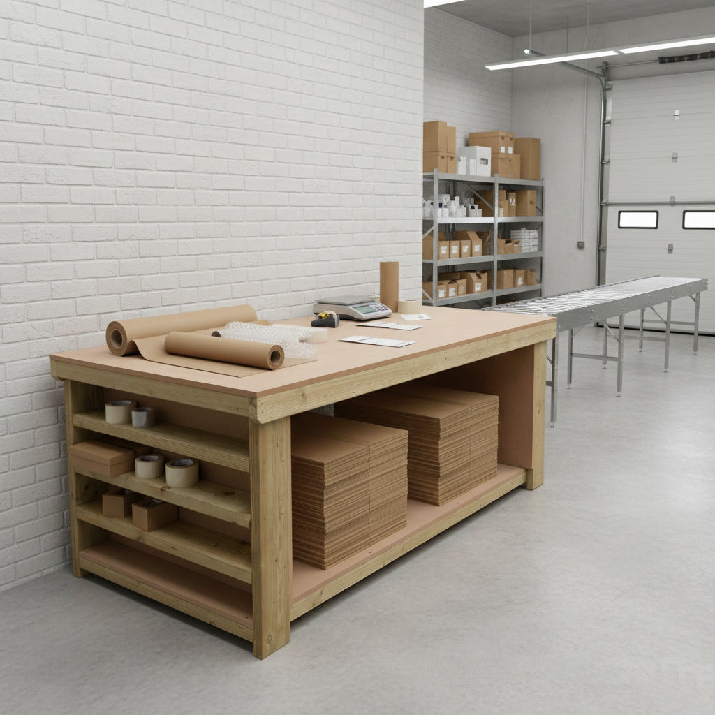 Wooden Workbench MDF Top with Extra shelving Depth-3ft