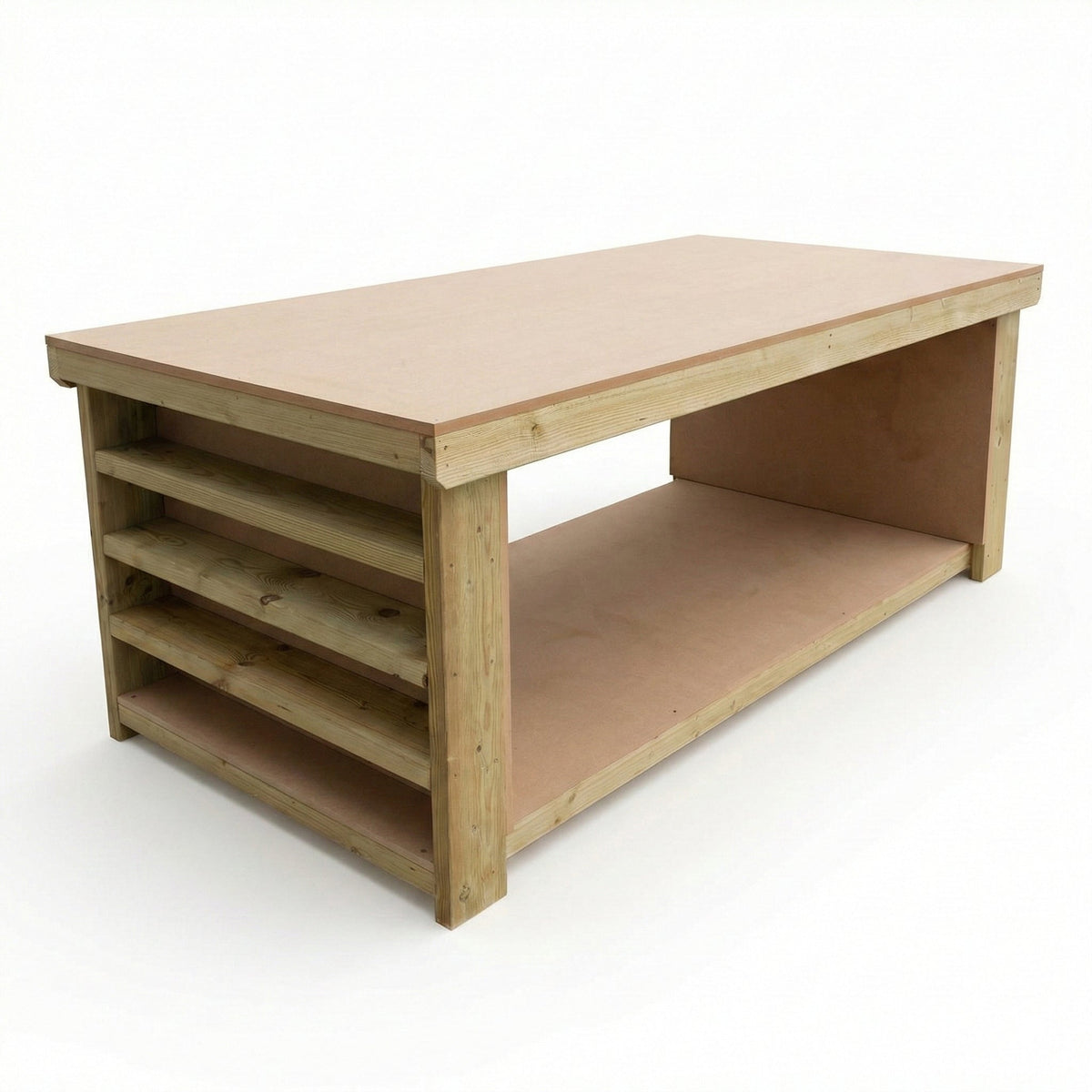 Wooden Workbench MDF Top with Extra shelving Depth-4ft